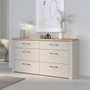 Voir la diapositive 2 : MARKET24 Commode - NELLEKE - 6 tiroirs - Sable / Bois - L156,3 x P41,3 x H83,1 cm