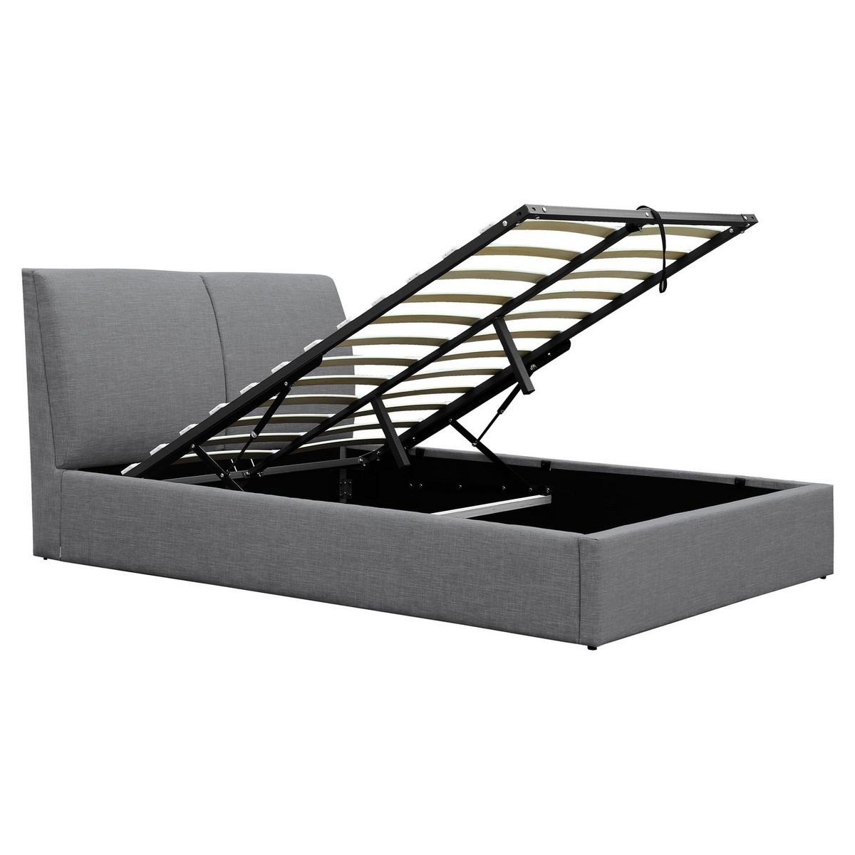 Lit coffre avec sommier relevable et tête de lit effet coussins en tissu gris foncé 140x200 cm EMMANUEL