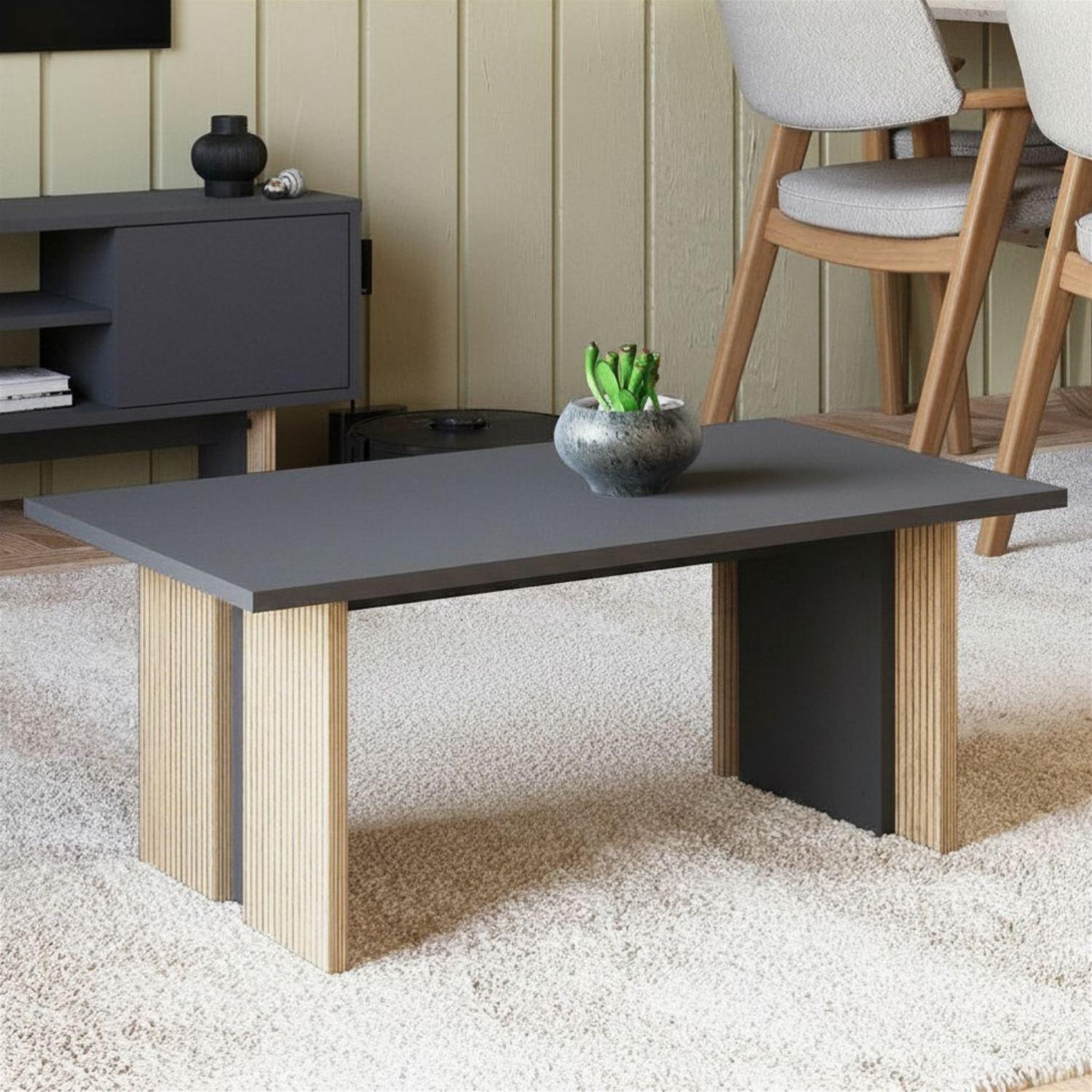 Voir la diapositive 4 : Habitat et Jardin Table basse en bois  ravello  - 90 x 50 x 40 cm - gris anthracite