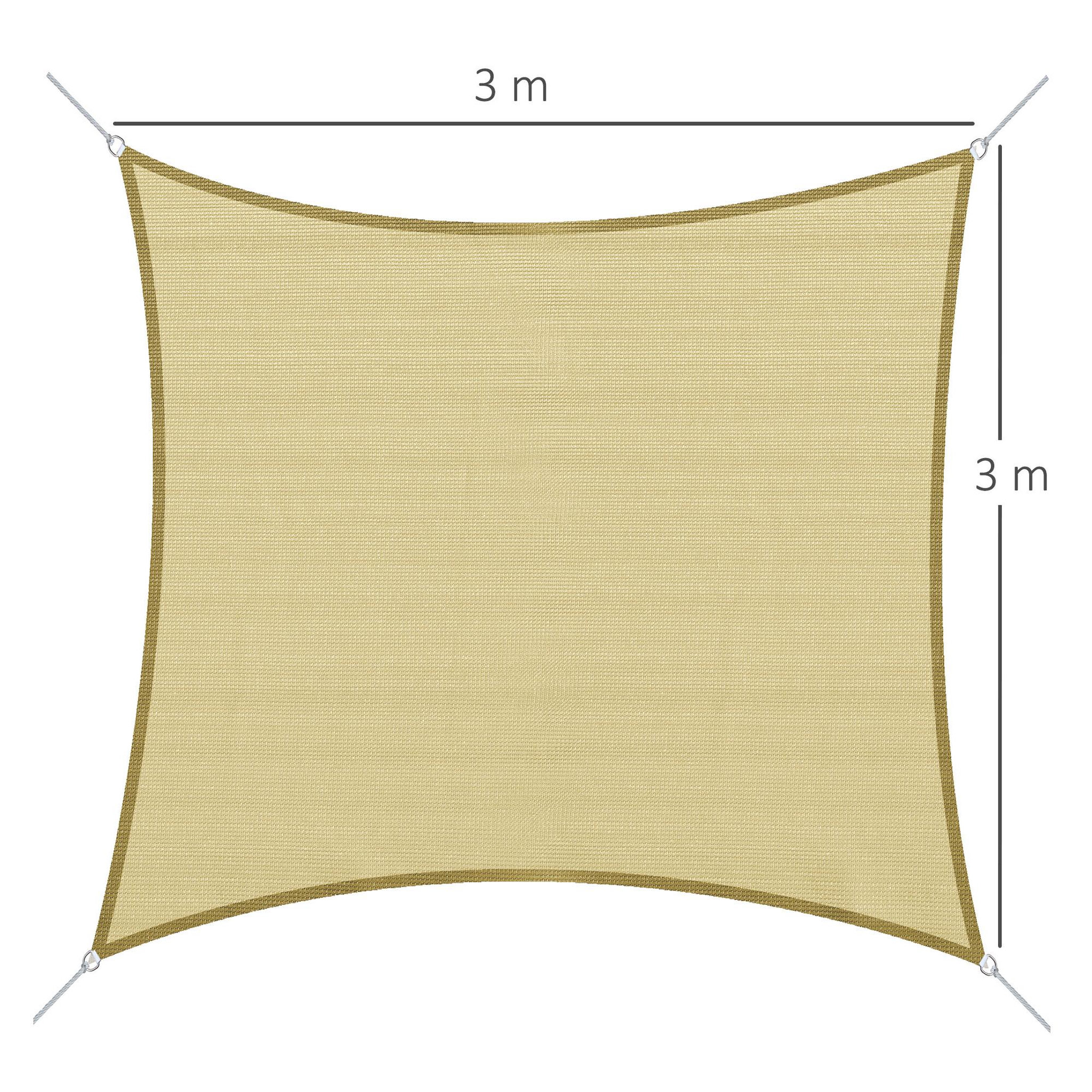 Voir la diapositive 3 : OUTSUNNY Voile d'ombrage carré 3 x 3 m polyéthylène haute densité résistant aux UV coloris sable