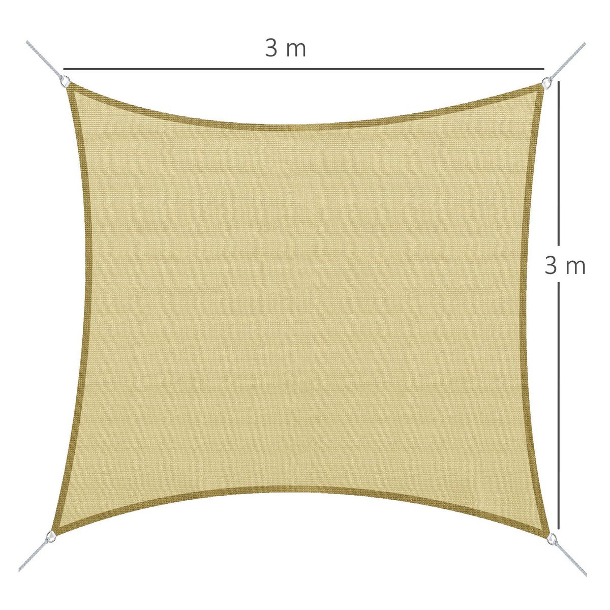 OUTSUNNY Voile d'ombrage carré 3 x 3 m polyéthylène haute densité résistant aux UV coloris sable