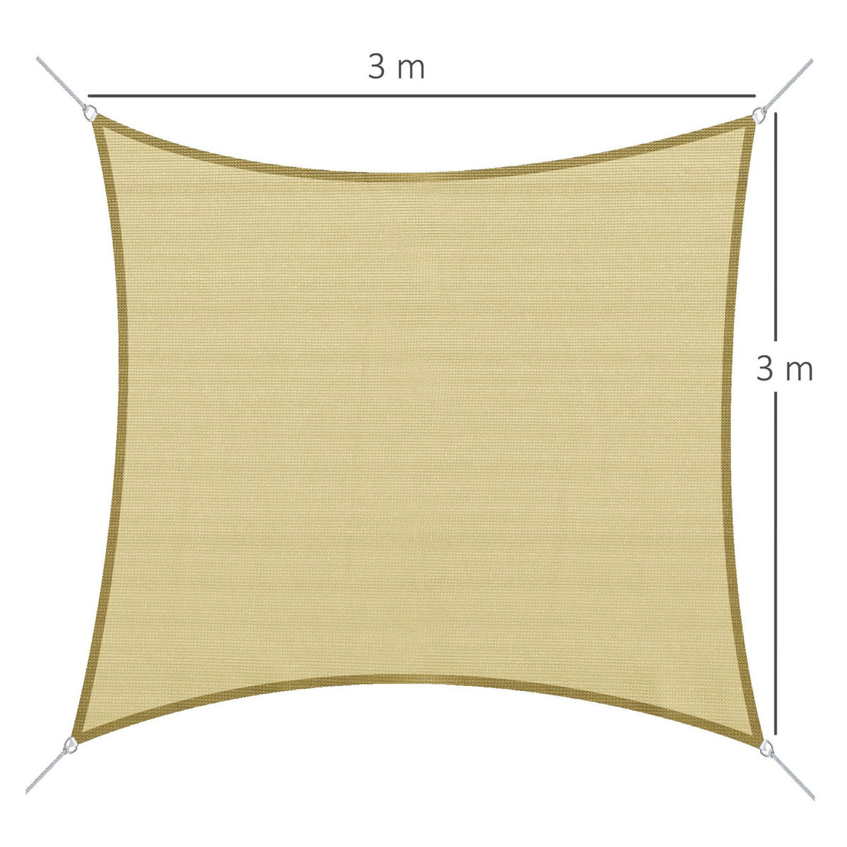OUTSUNNY Voile d'ombrage carré 3 x 3 m polyéthylène haute densité résistant aux UV coloris sable