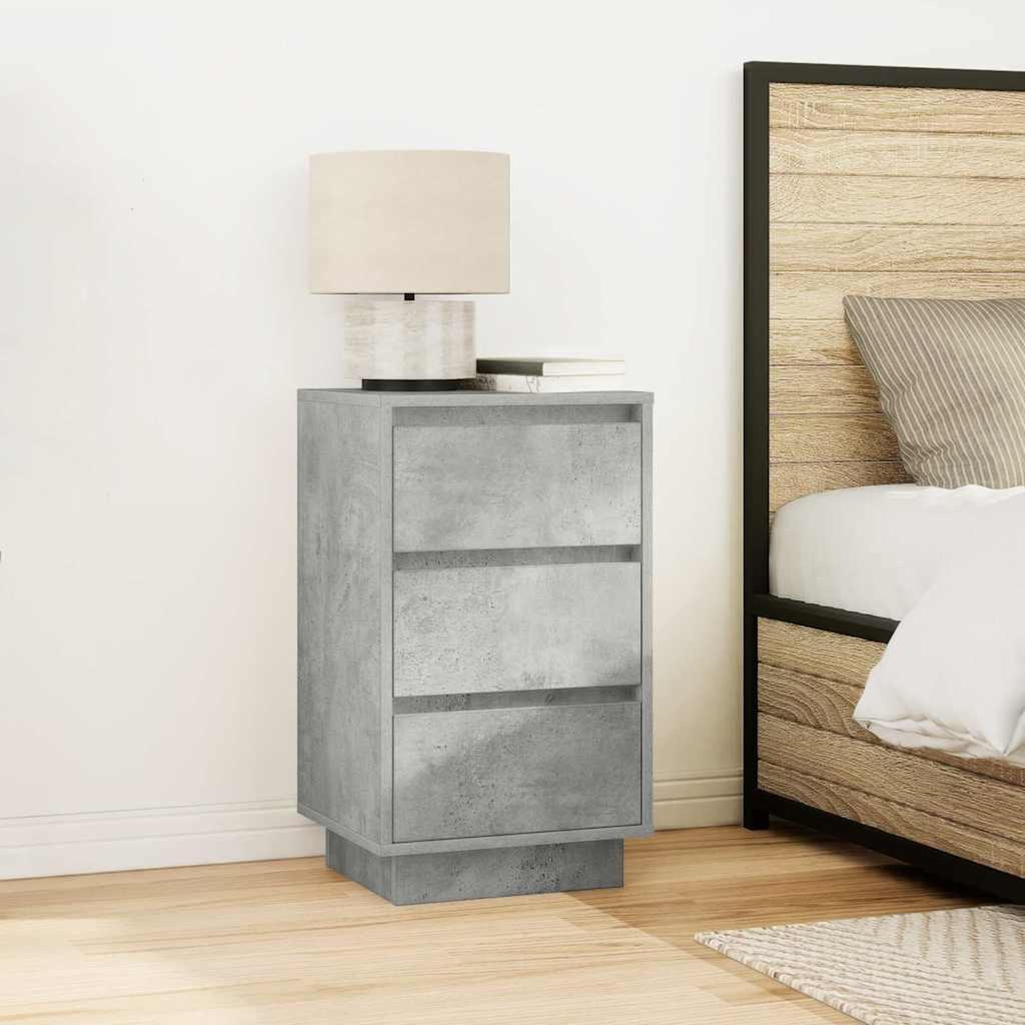 Voir la diapositive 4 : VIDAXL Table de chevet avec lumieres LED gris beton 38x34x65 cm