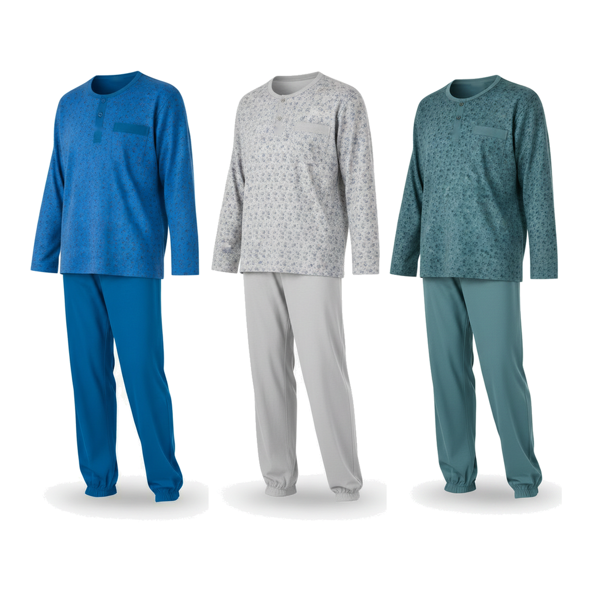 Voir la diapositive 1 : OZABI OZABI Ensemble Pyjama Homme Long Pack de 3, Haut Imprimé Col Boutonné