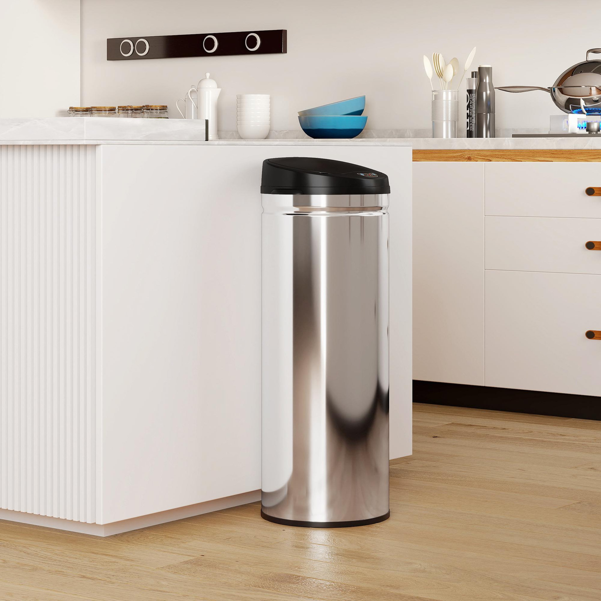Voir la diapositive 6 : HOMCOM Poubelle automatique 50l capteur de mouvement acier inox brossé