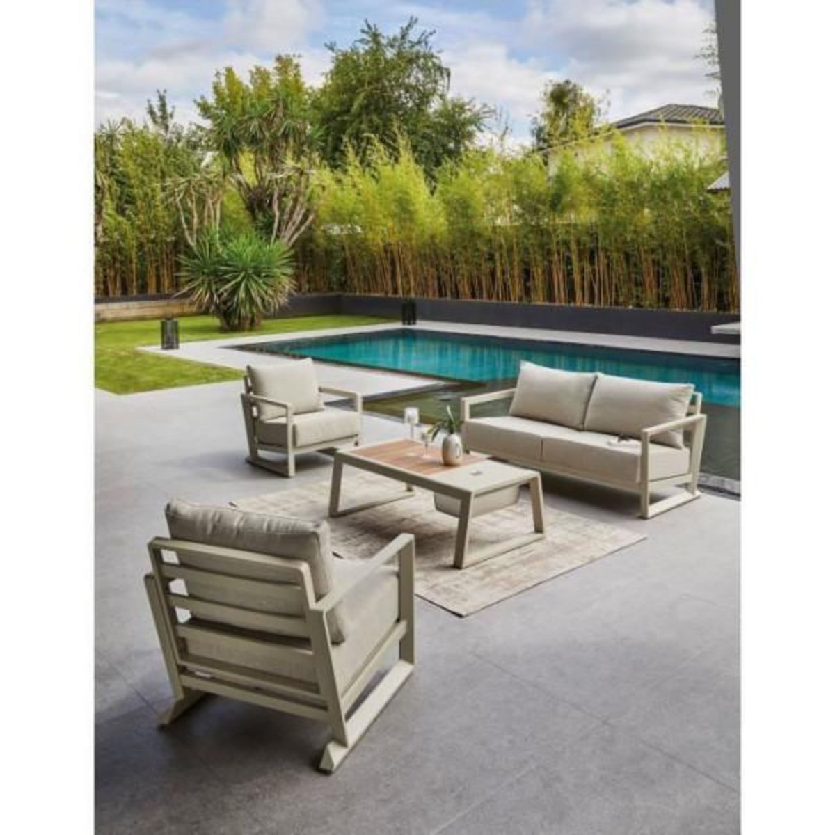 ProGarden Ensemble de détente de jardin - Structure en aluminium - Tissu - Proloisirs - 4 p. - PERTH set