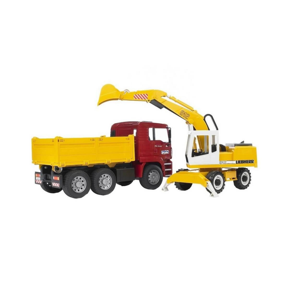 Bruder Camion benne Man avec pelleteuse Liebherr