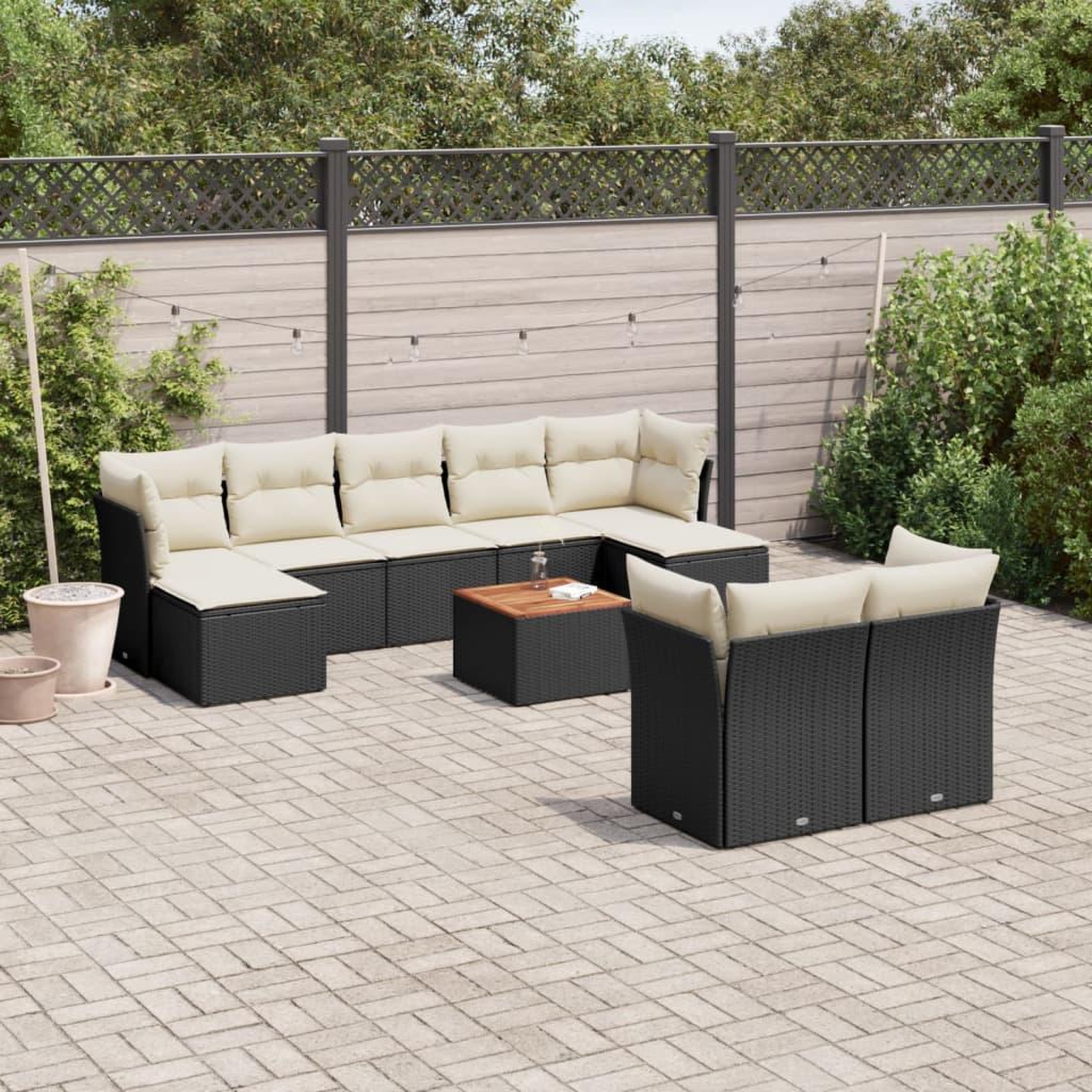 VIDAXL Salon de jardin 10 pcs avec coussins noir resine tressee