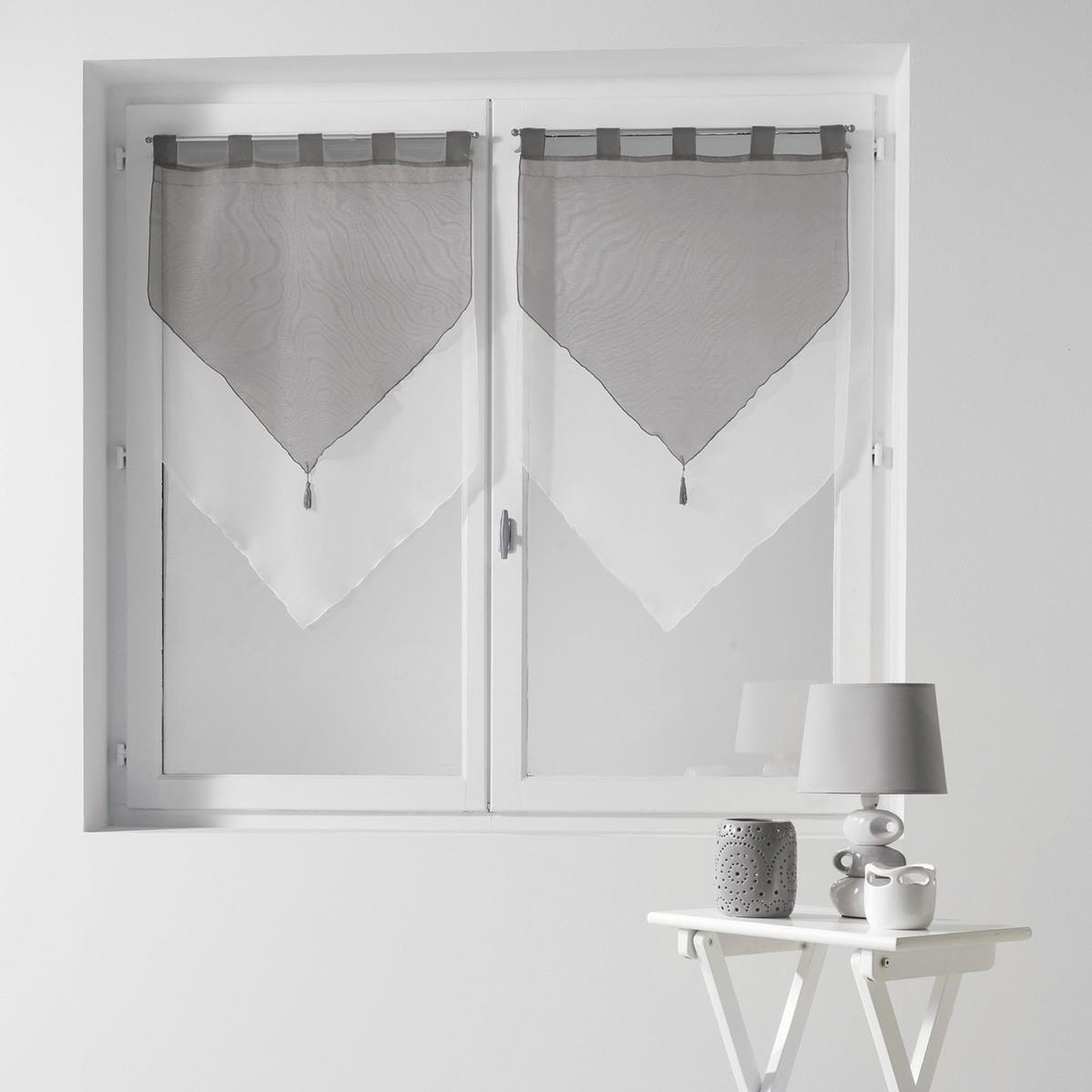 Douceur d'Intérieur Paire de voilages  duo  60x90cm blanc & gris