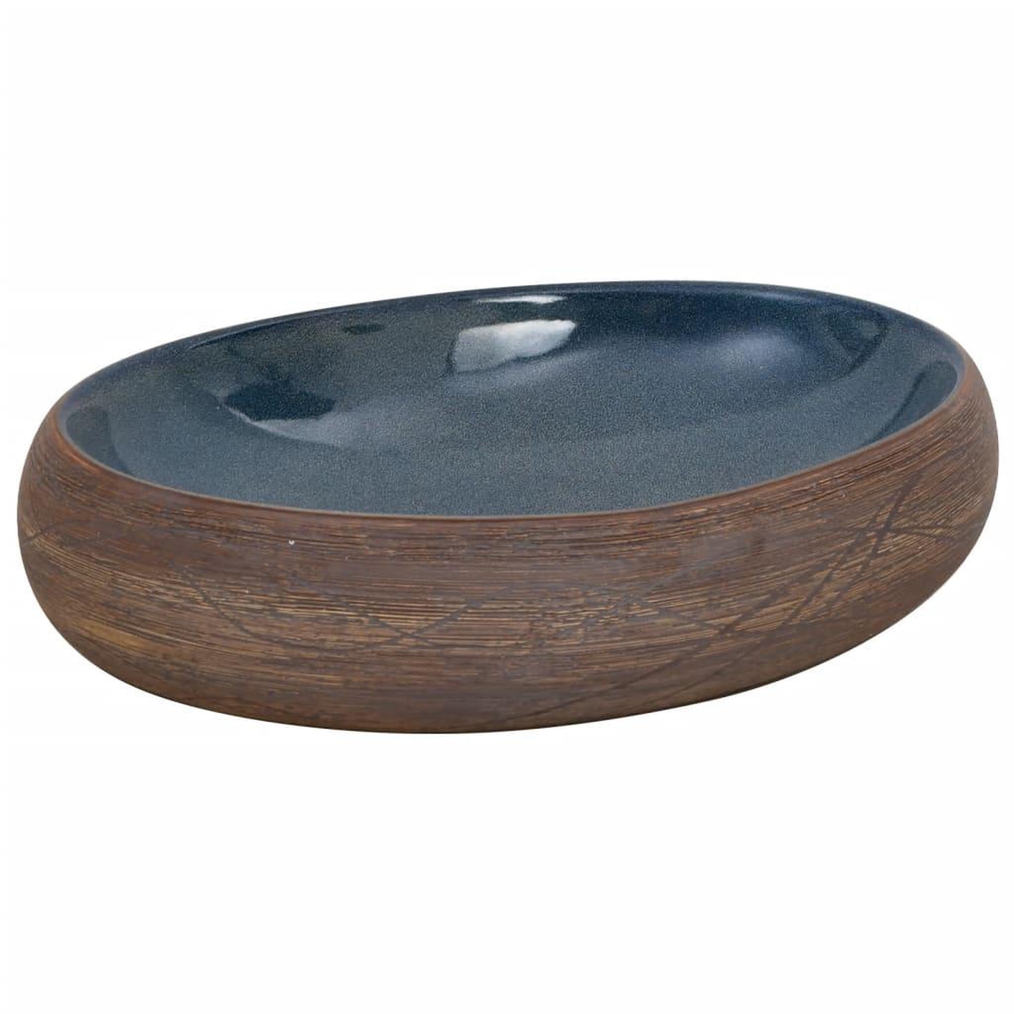 Voir la diapositive 2 : VIDAXL Vasque a poser marron et bleu ovale 59x40x15 cm ceramique