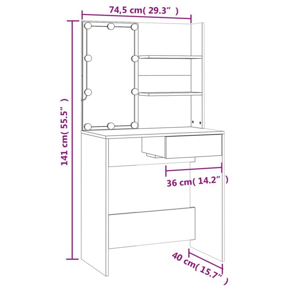 VIDAXL Ensemble de coiffeuse avec LED Sonoma gris Bois d'ingenierie