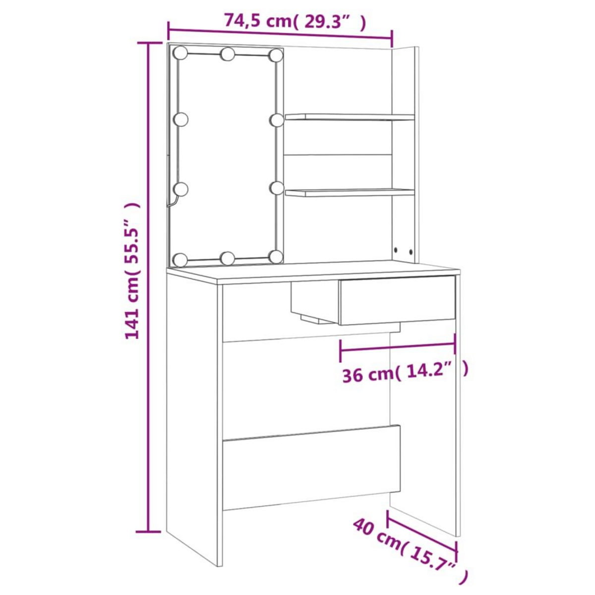 VIDAXL Ensemble de coiffeuse avec LED Sonoma gris Bois d'ingenierie