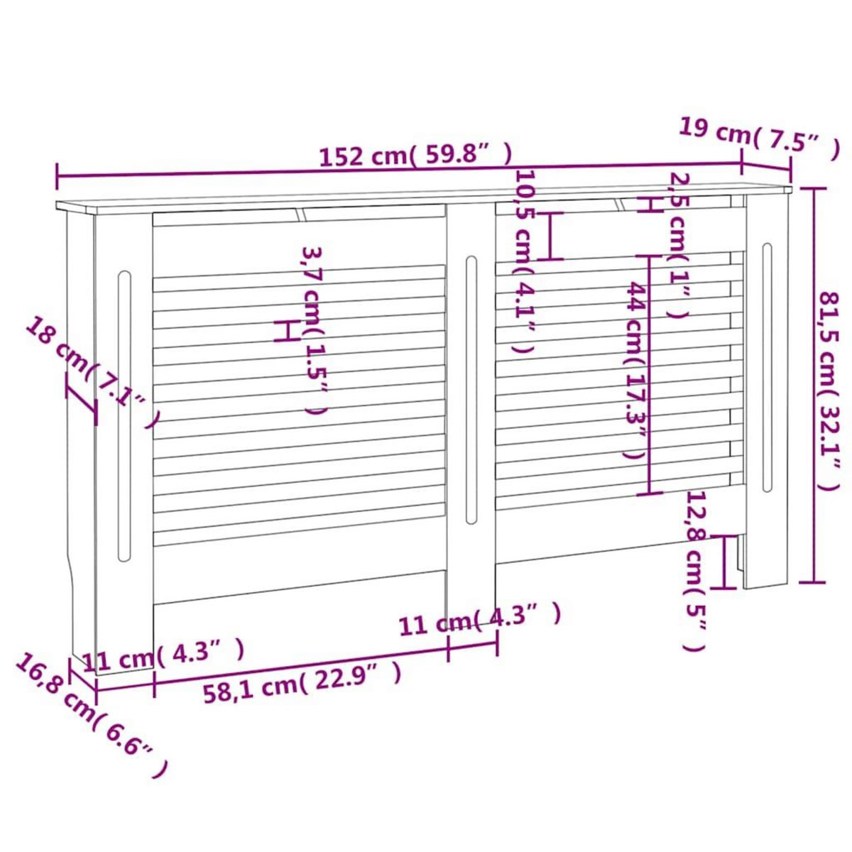 VIDAXL Cache-radiateur anthracite 152x19x81,5 cm MDF