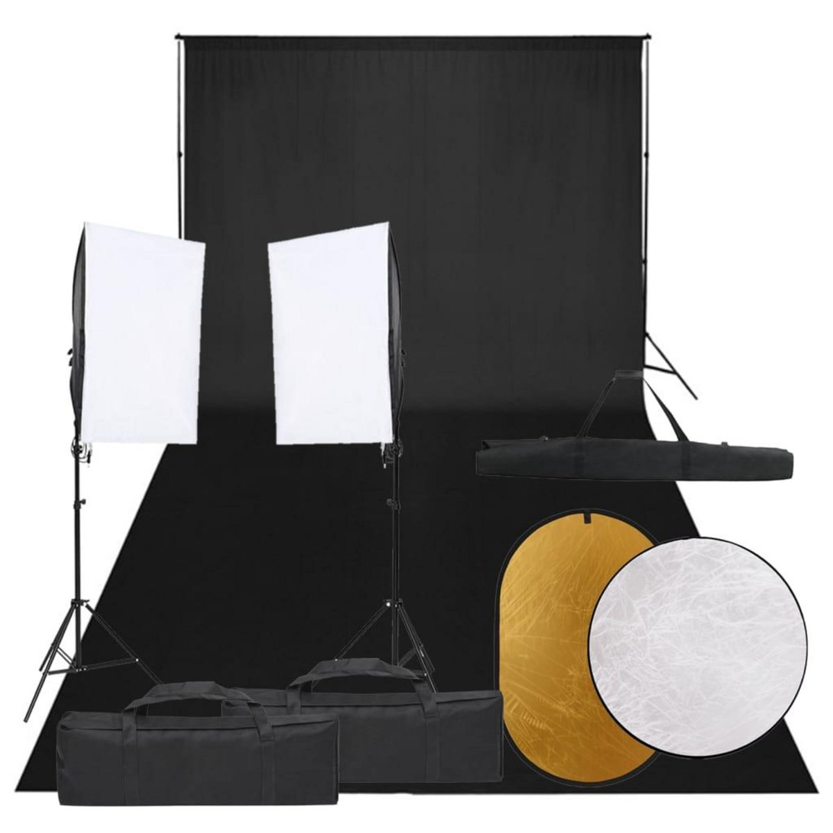 VIDAXL Kit de studio photo avec eclairage toile de fond et reflecteur