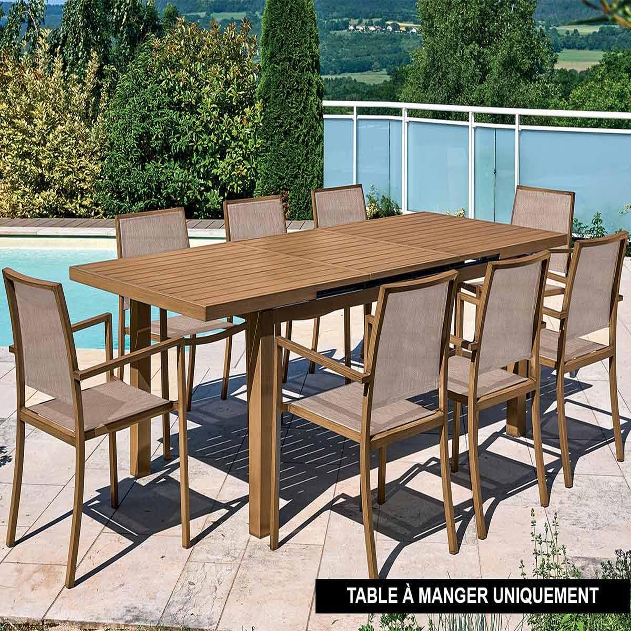 Voir la diapositive 1 : Jardiline Table rectangulaire extensible en aluminium aspect Teck SANTORIN - 10 places - Jardiline