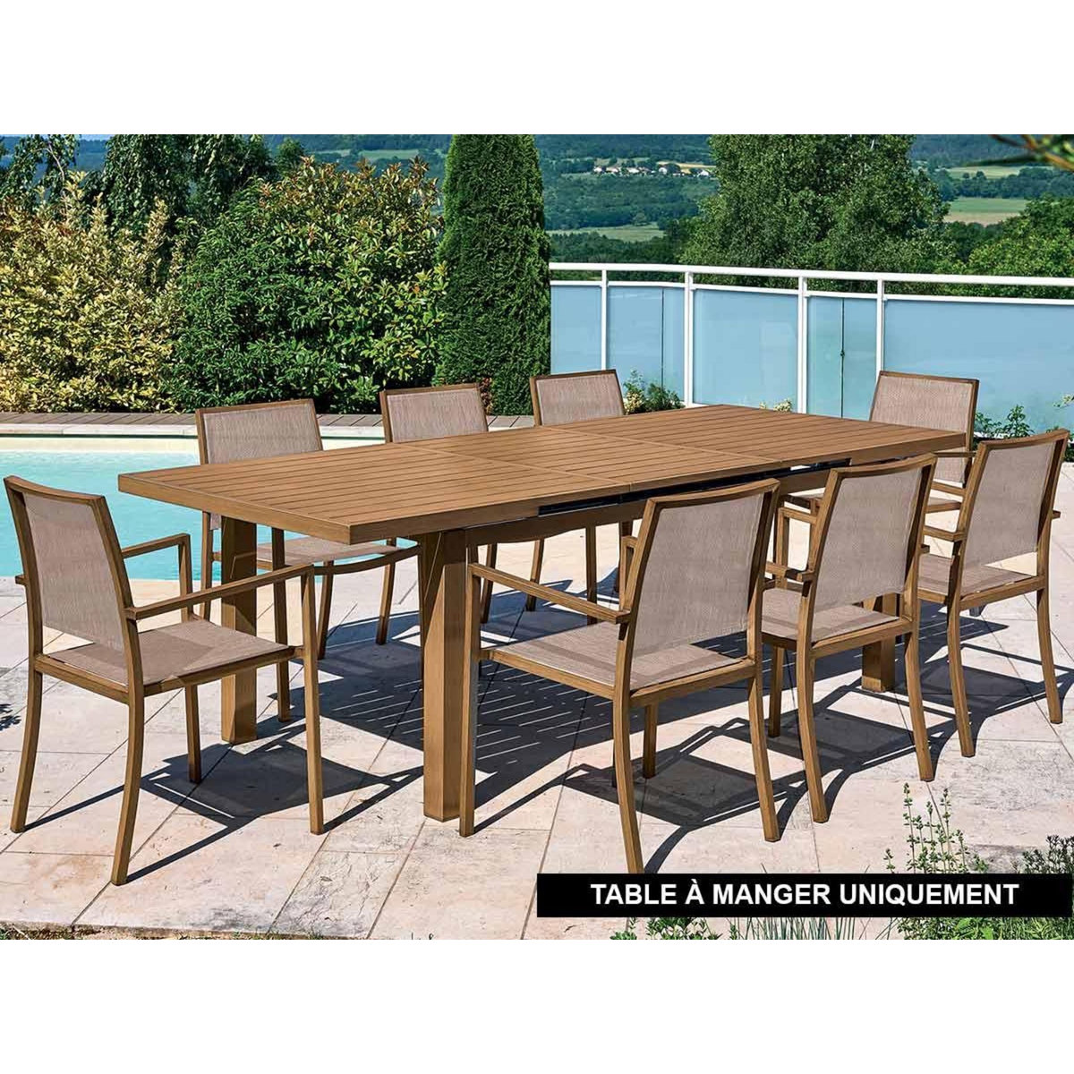 Jardiline Table rectangulaire extensible en aluminium aspect Teck SANTORIN - 10 places - Jardiline