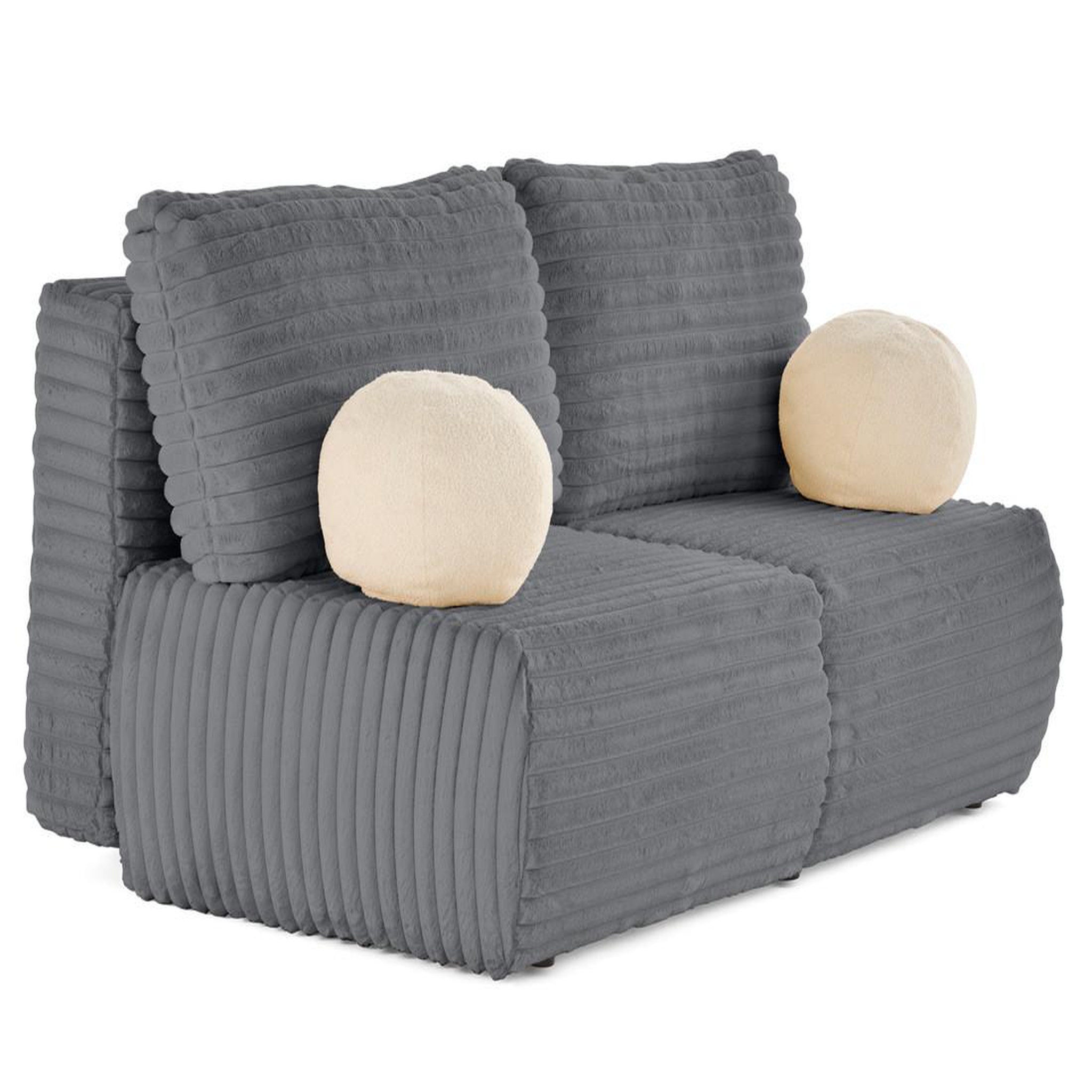 Voir la diapositive 5 : BEST MOBILIER Marvin - canapé 3 places convertible et coffre en fausse fourrure côtelée avec 2 coussins boule inclus