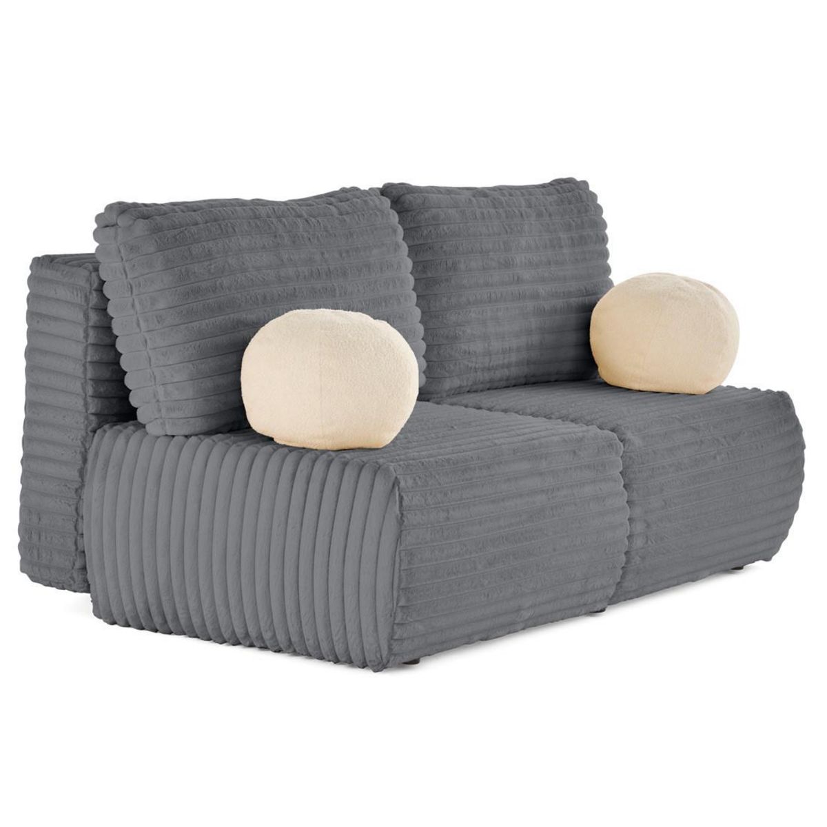 BEST MOBILIER Marvin - canapé 3 places convertible et coffre en fausse fourrure côtelée avec 2 coussins boule inclus