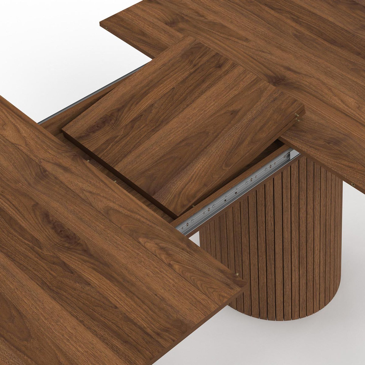 ID MARKET Table à manger extensible ovale JULIETTE  6-10 personnes pieds cylindriques lattes tasseau bois coloris noyer 160-200 cm