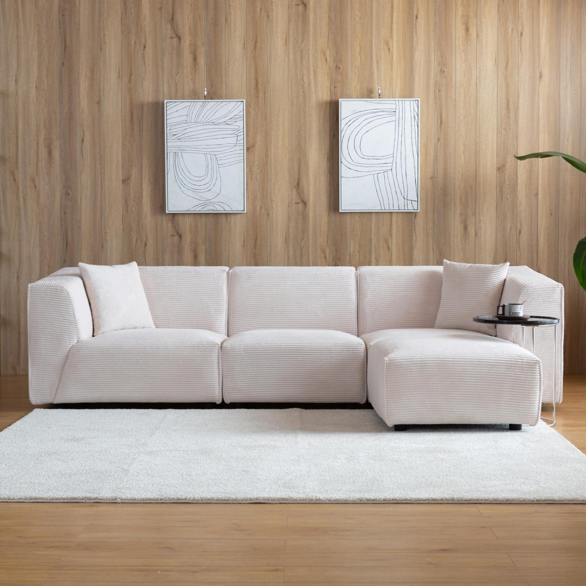 Voir la diapositive 2 : CONCEPT USINE Canapé 3 places + 1 pouf modulable velours côtelé beige monroe