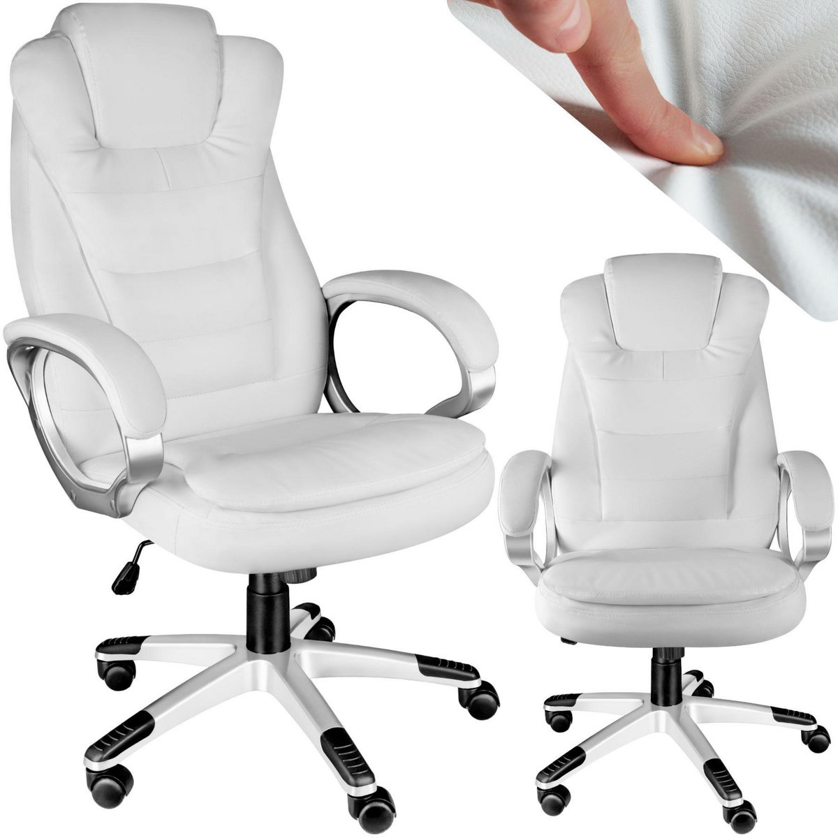 tectake Fauteuil de bureau rotatif à 360° et réglable en hauteur blanc