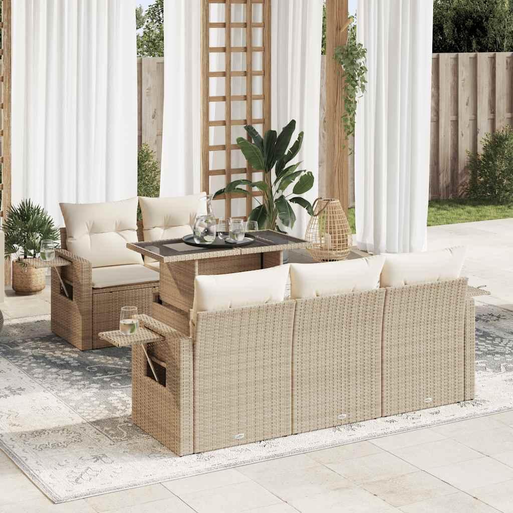 VIDAXL Salon de jardin avec coussins 6 pcs beige resine tressee