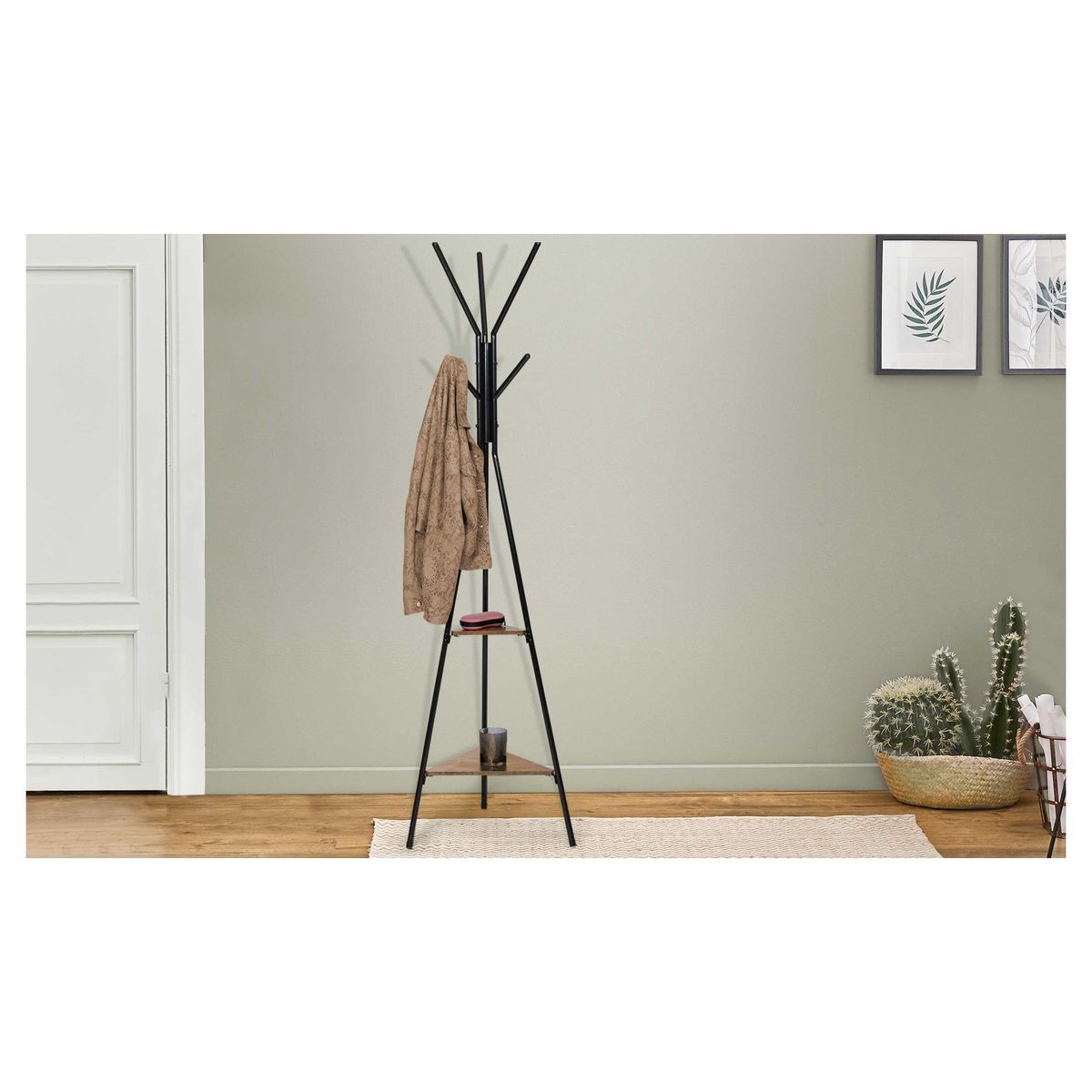 Porte manteau triangulaire 6 patères + 2 étagères CHARLIZE