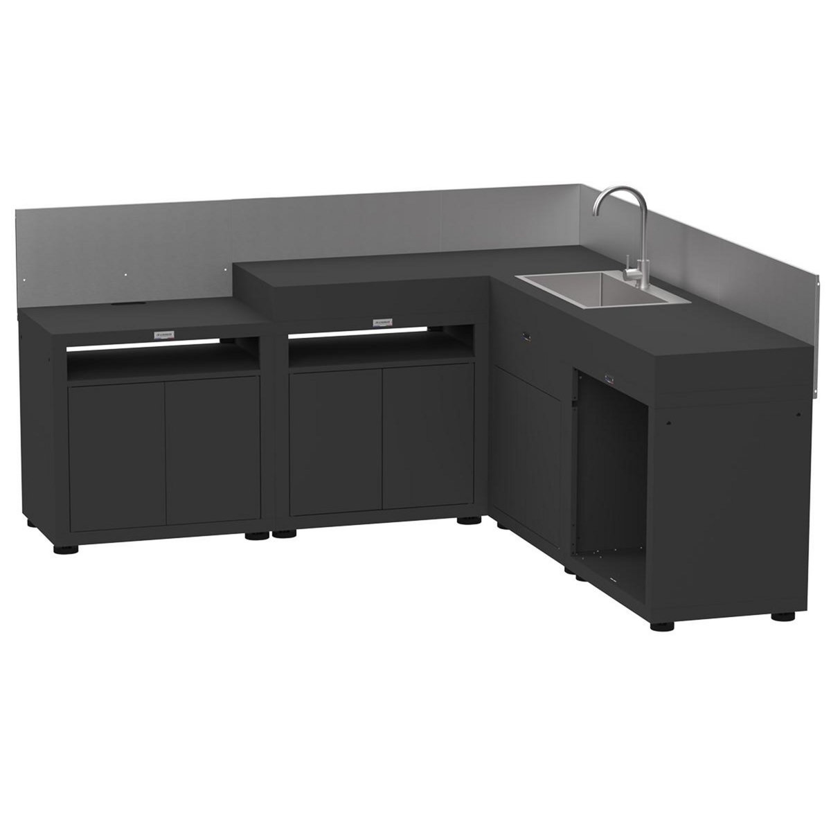 Le marquier Cuisine extérieure d'angle 5 éléments avec crédences - noir - Le Marquier