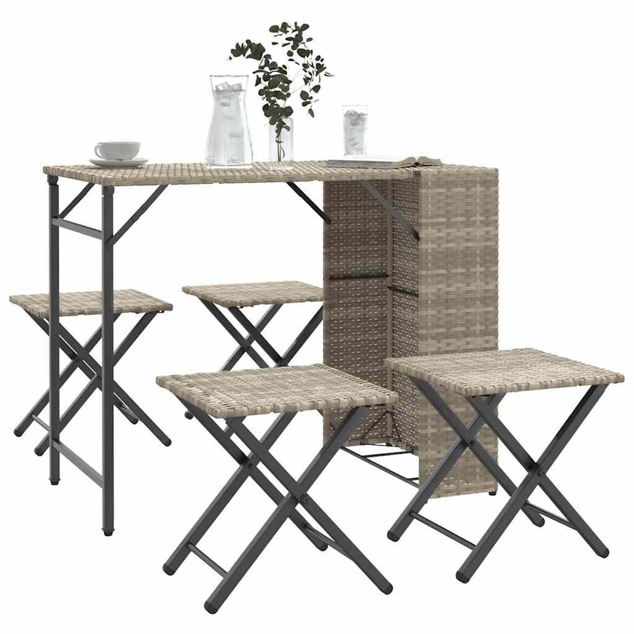 VIDAXL Ensemble a manger de jardin 5 pcs pliable gris clair poly rotin