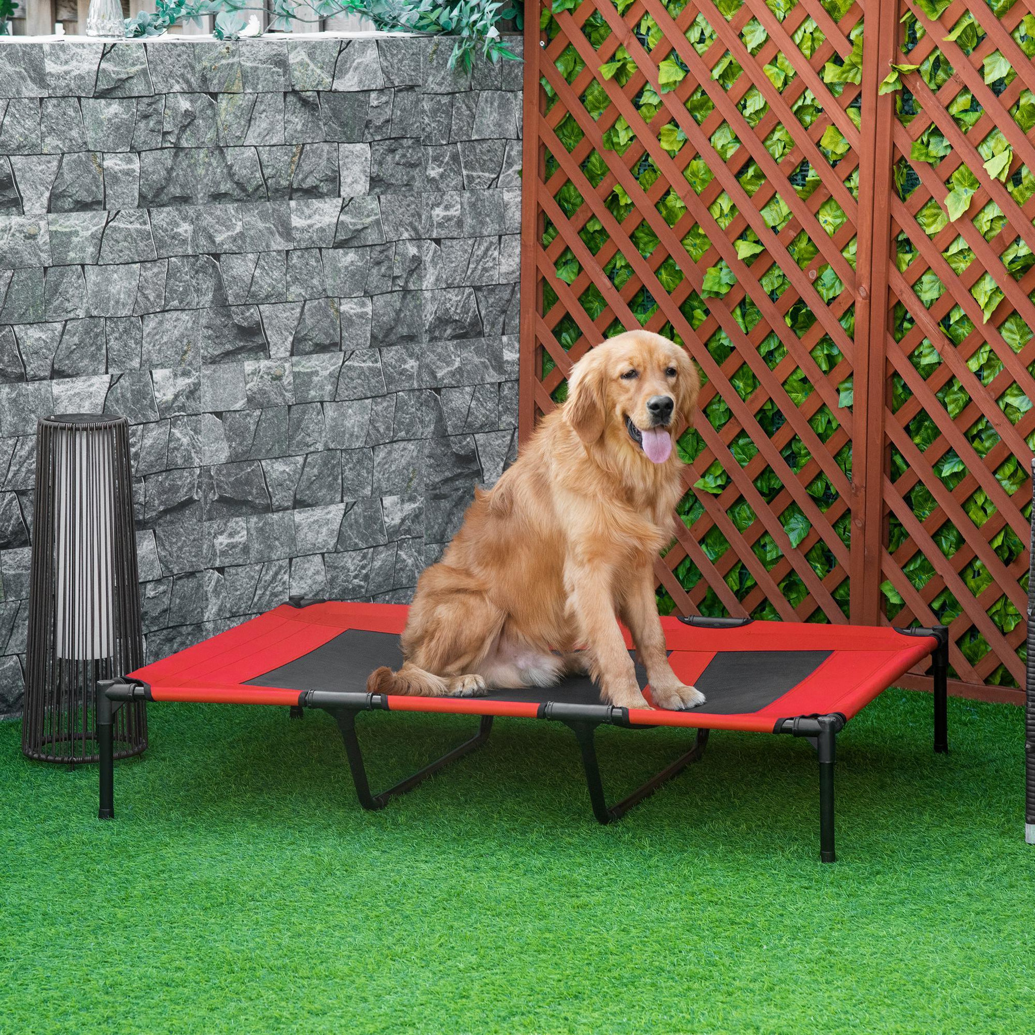 Voir la diapositive 2 : PAWHUT Lit sur pieds xxl pour chien chat lit de camp animal lit surélevé oxford textilène micro-perforé dim. 122l x 92l x 23h cm rouge