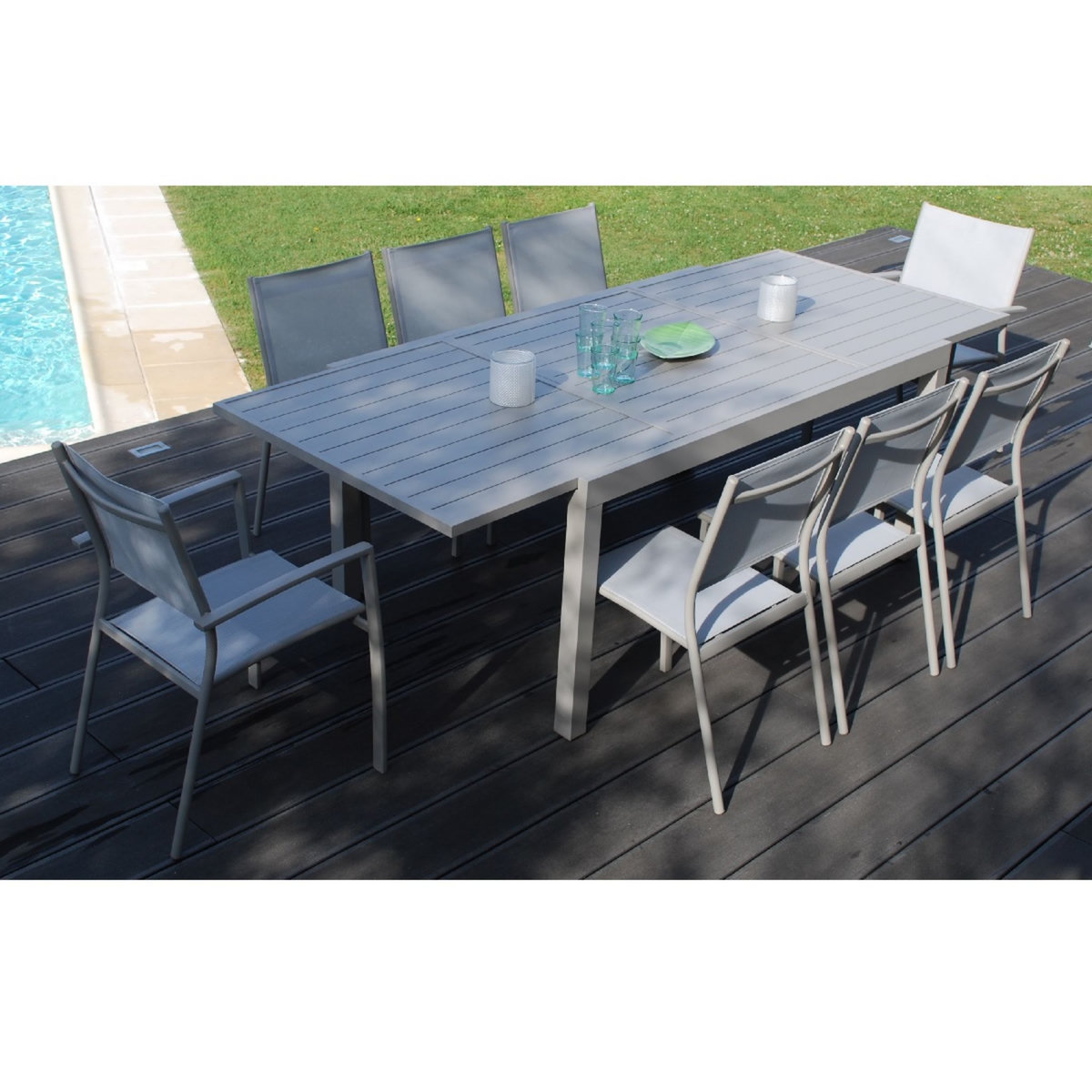 CREADOR Table de jardin extensible 160/240x100x75cm aluminium taupe VITTAL 
