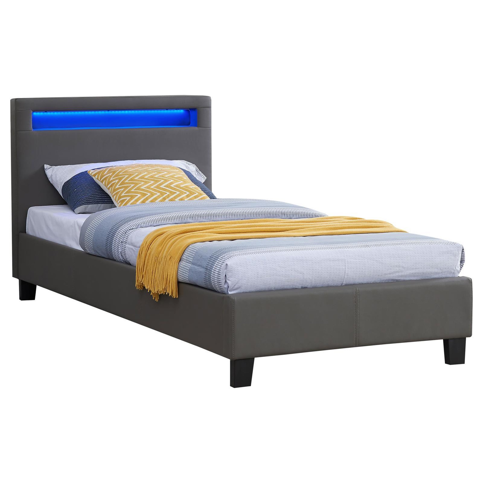 Voir la diapositive 1 : IDIMEX Lit LED simple LUCENO 90x190 cm, avec sommier, revêtement synthétique
