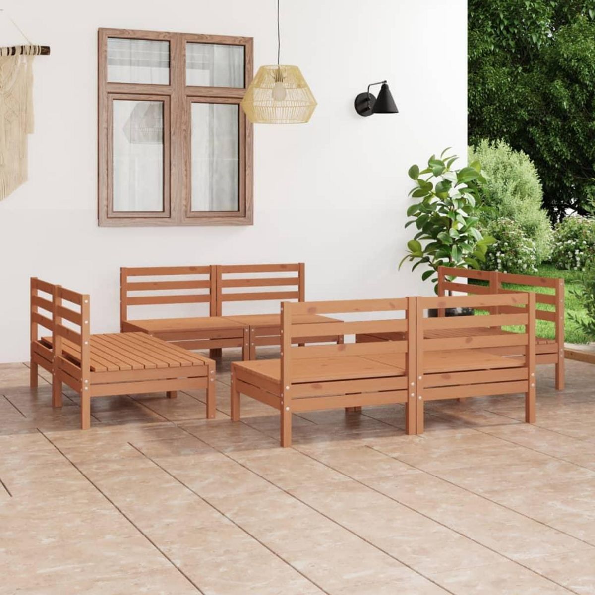 VIDAXL Salon de jardin 8 pcs Marron miel Bois de pin massif