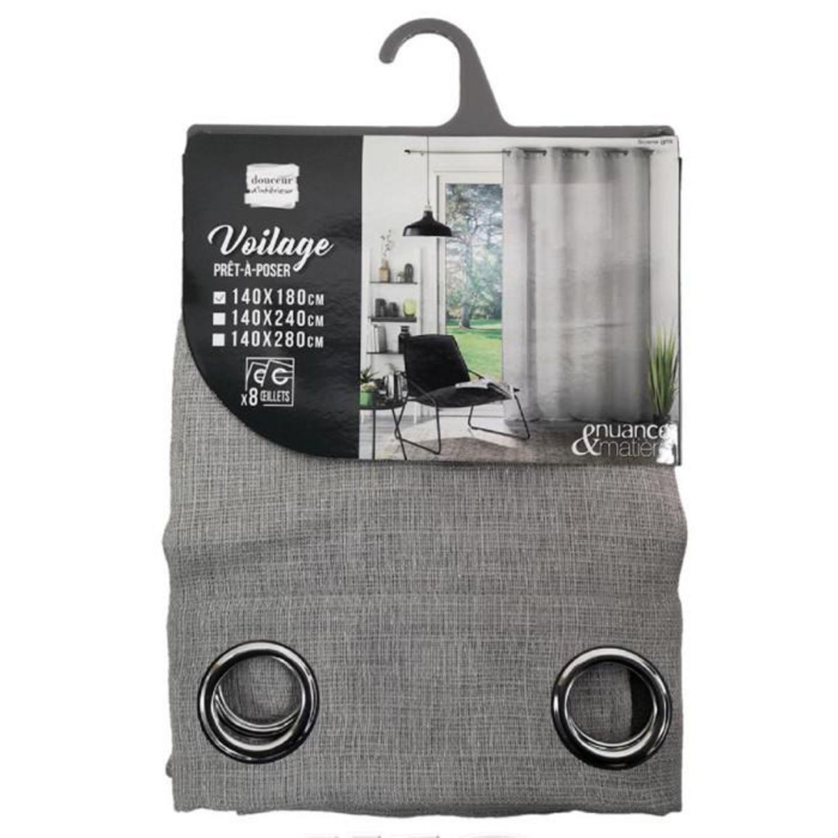 Paris Prix Rideau Voilage à Œillets  Soane  140x180cm Gris