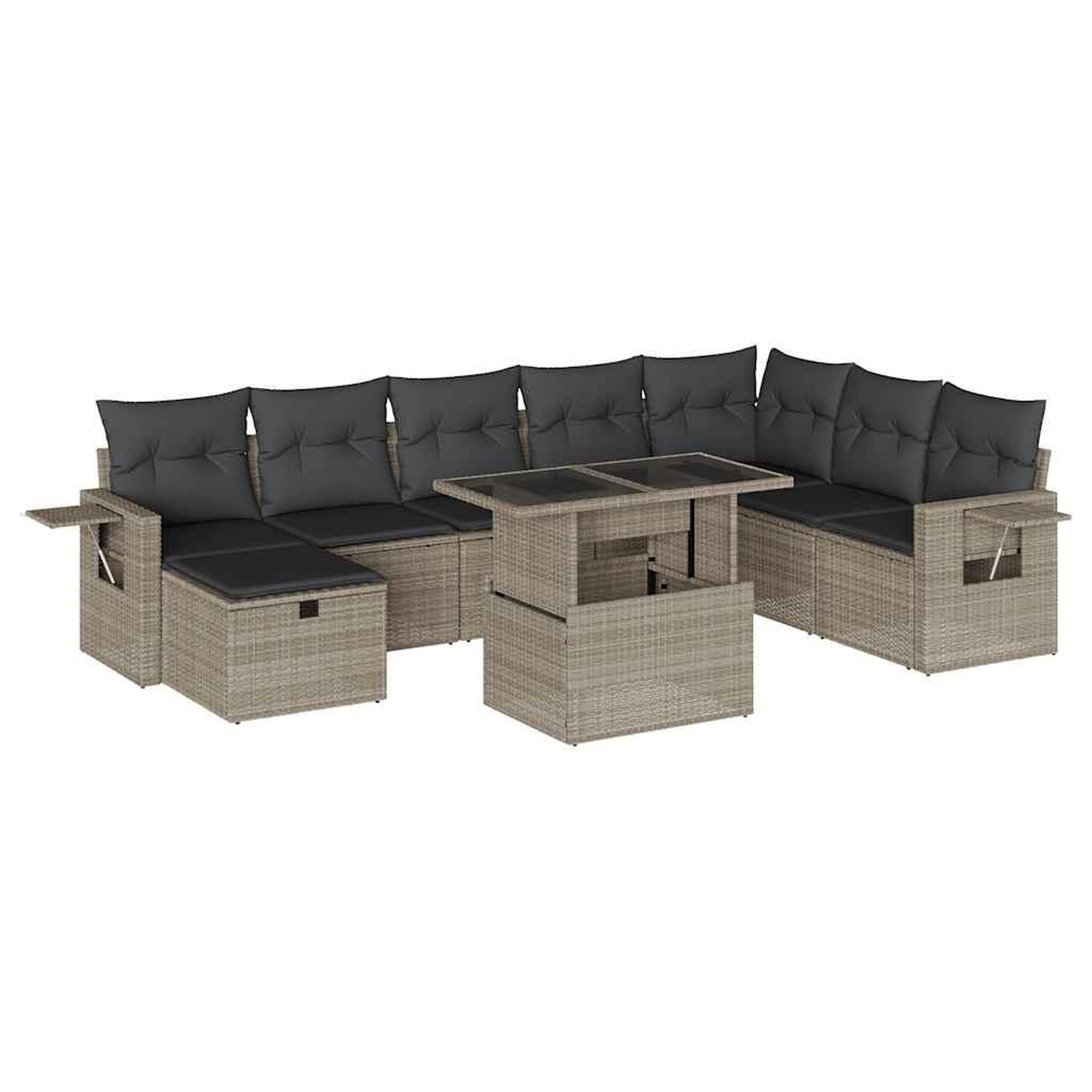 Voir la diapositive 2 : VIDAXL Salon de jardin 9 pcs avec coussins gris clair resine tressee