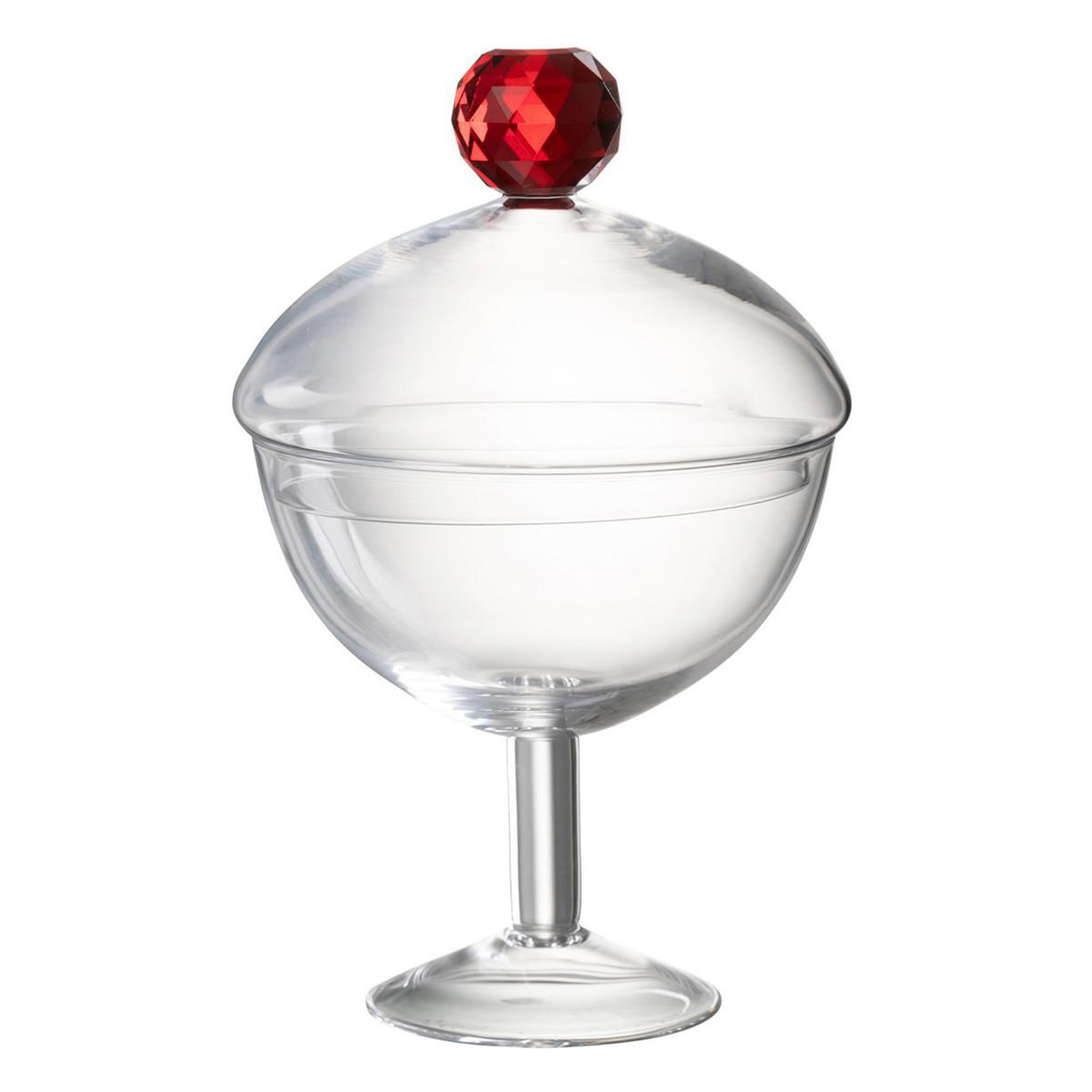J-LINE Bonbonnière en verre  diamond  25cm transparent & rouge