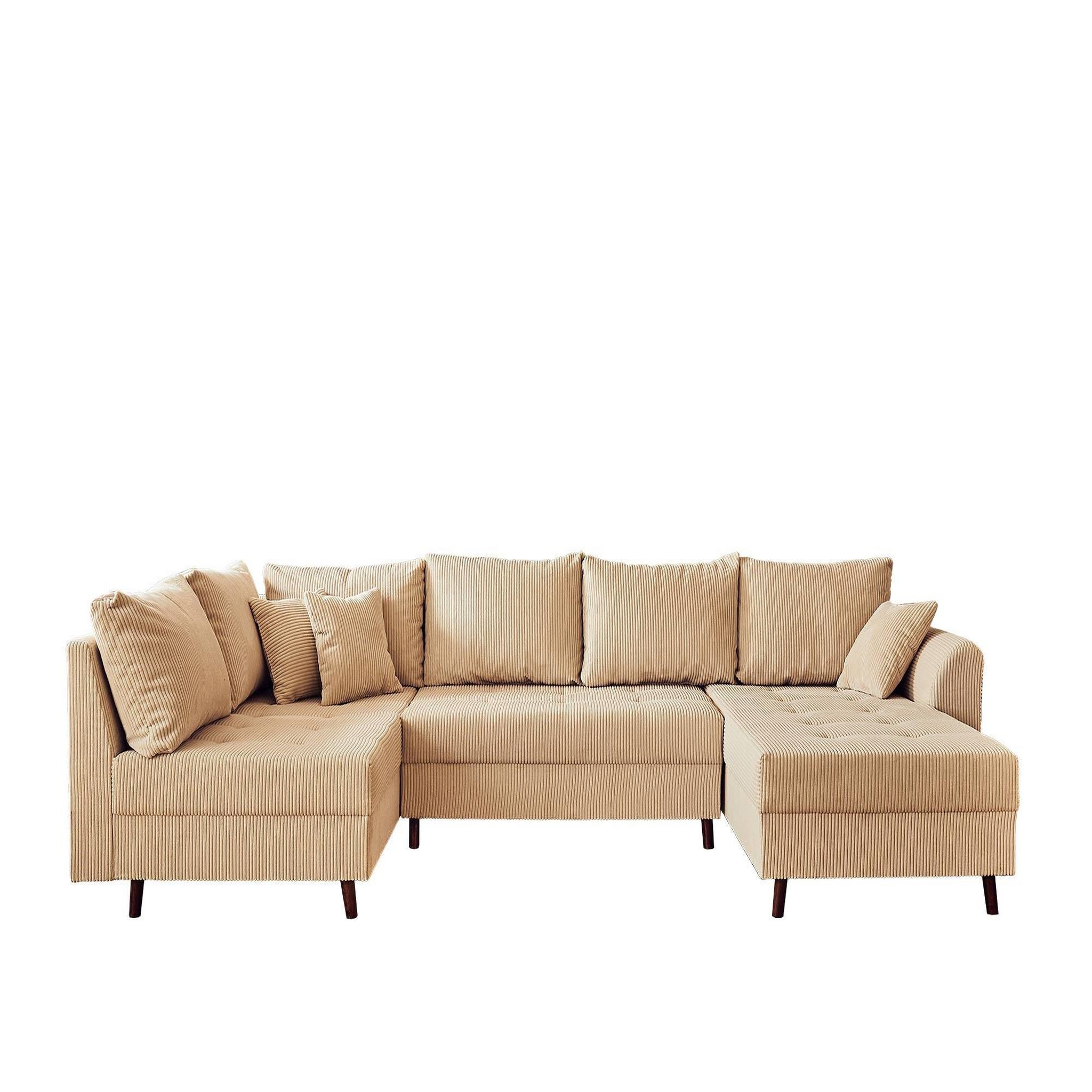BEST MOBILIER Rune - canapé panoramique d'angle gauche - 7 places - avec pouf d'appoint - en velours côtelé. Coloris disponibles : Vert, Gris, Orange, Bleu, Beige