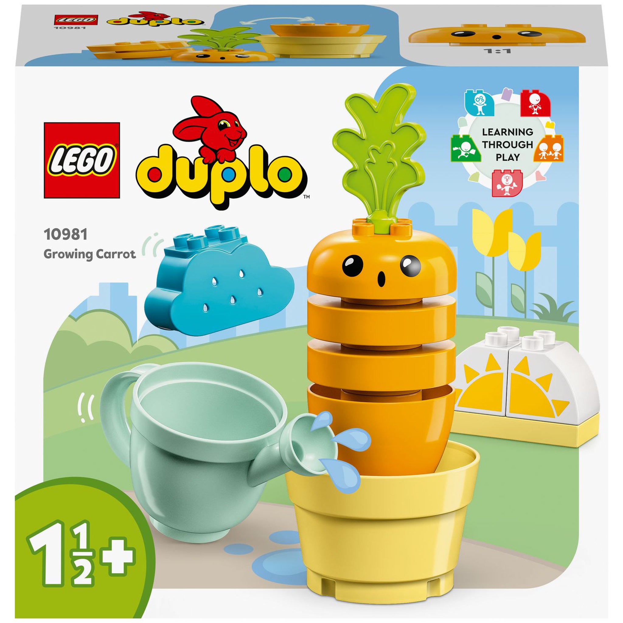 LEGO DUPLO 10981 - La carotte qui pousse, Jouet à Empiler pour Bébés Dès 1,5 An avec 4 Briques Végétales, Jouet Éducatif avec Légumes, et Arrosoir