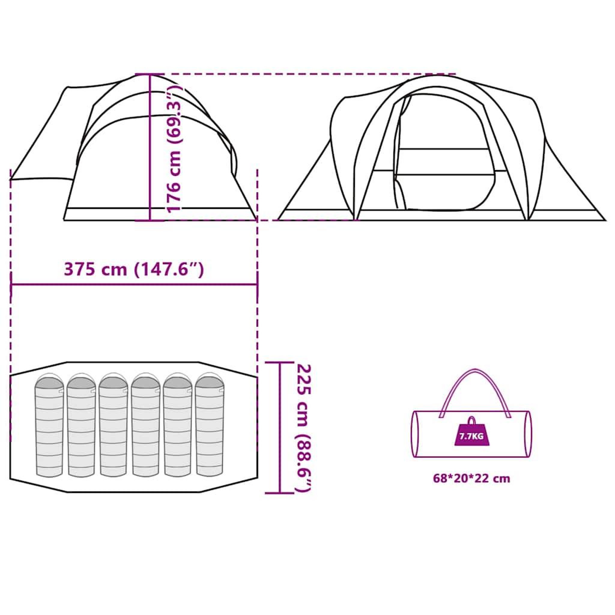 Voir la diapositive 6 : VIDAXL Tente familiale a dome 6 personnes vert impermeable