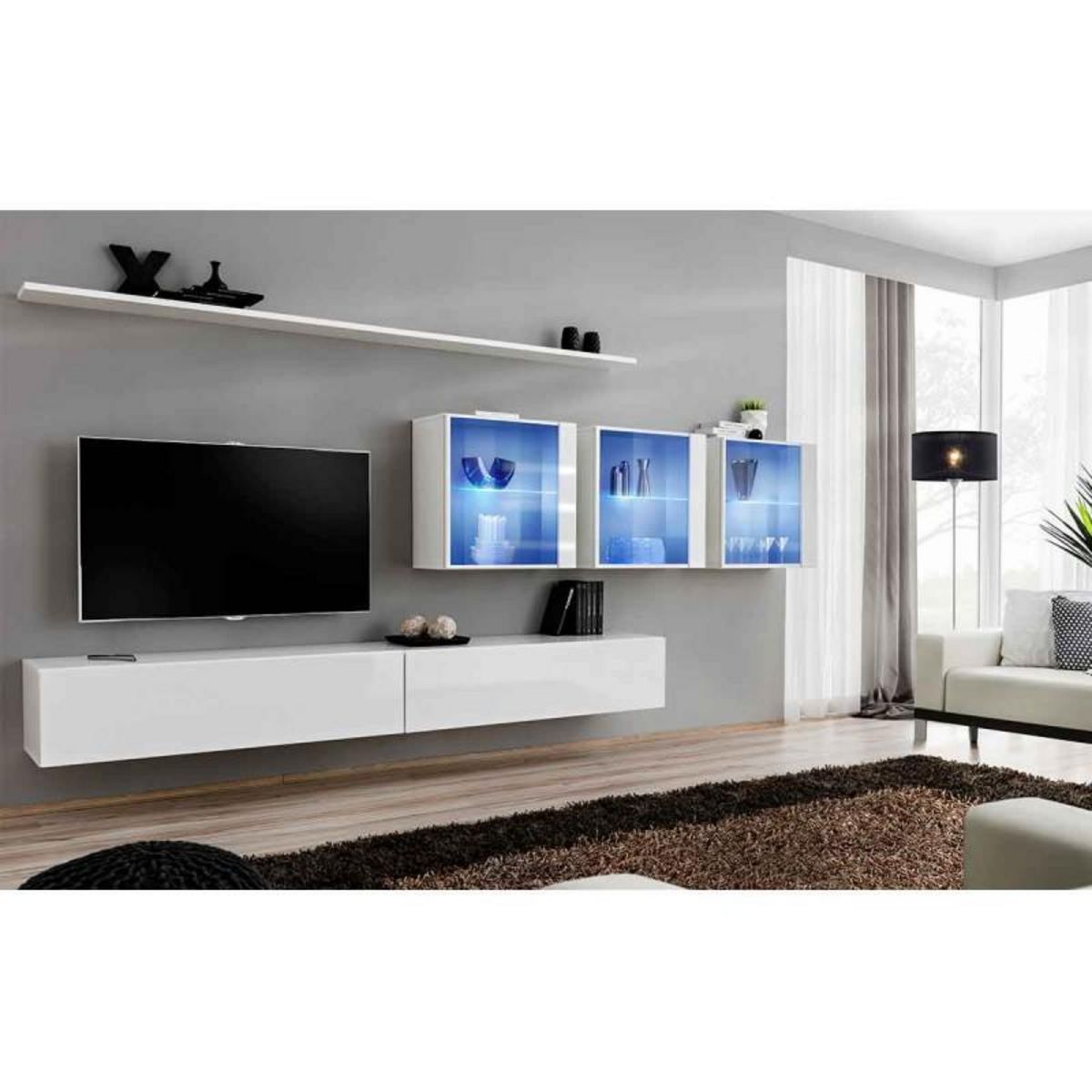 Paris Prix Meuble TV Mural Design  Switch XVII  340cm Blanc