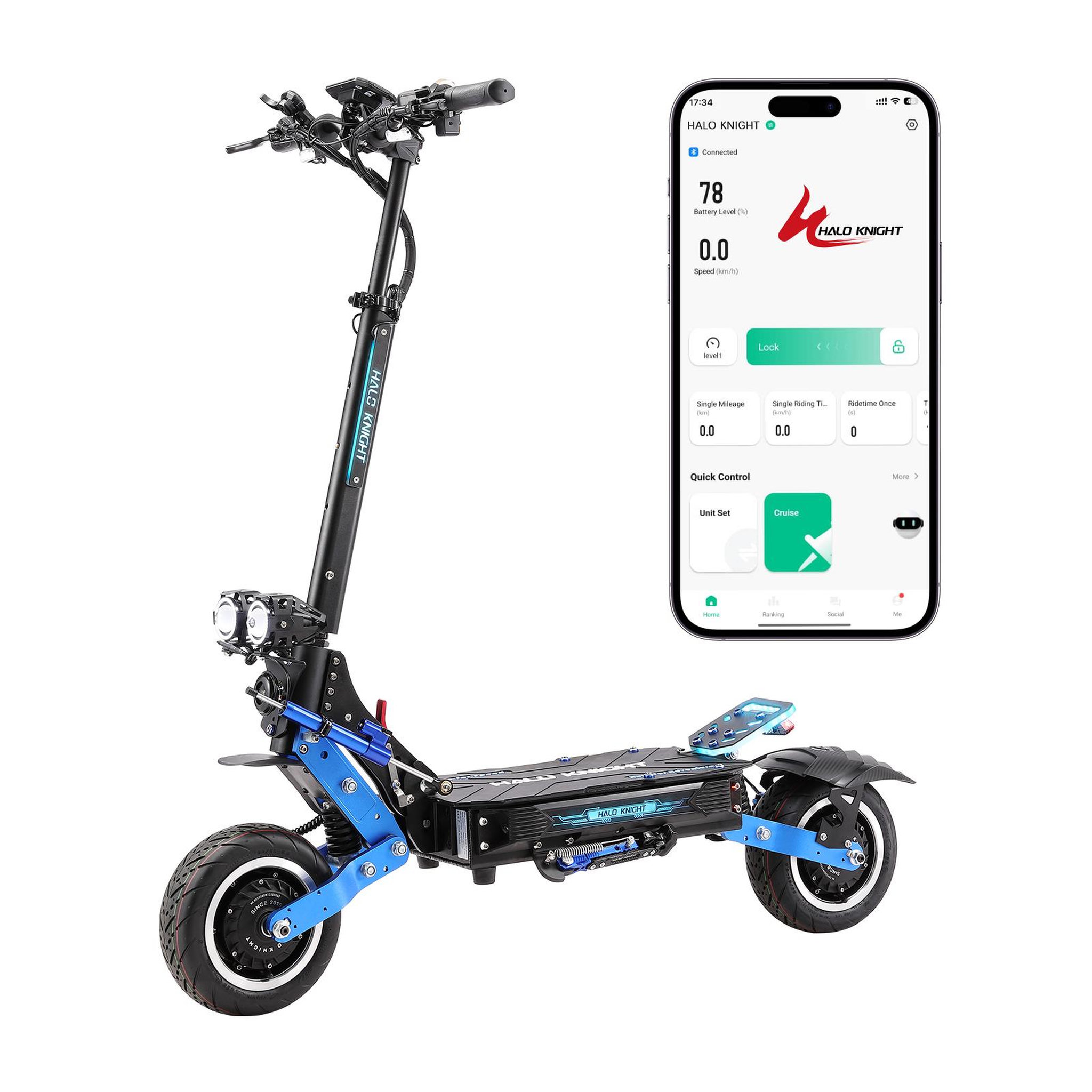 HALO KNIGHT Scooter électrique Halo Knight T108Pro - Double moteur 60 V 6000 W 38,4 Ah