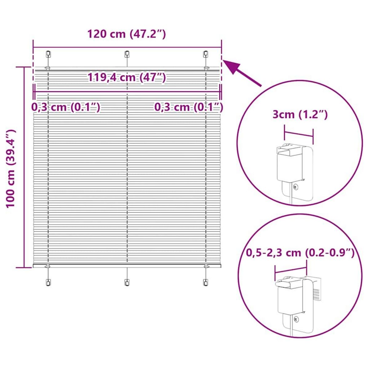 VIDAXL Store plisse gris clair 120x100cm largeur du tissu 119,4cm