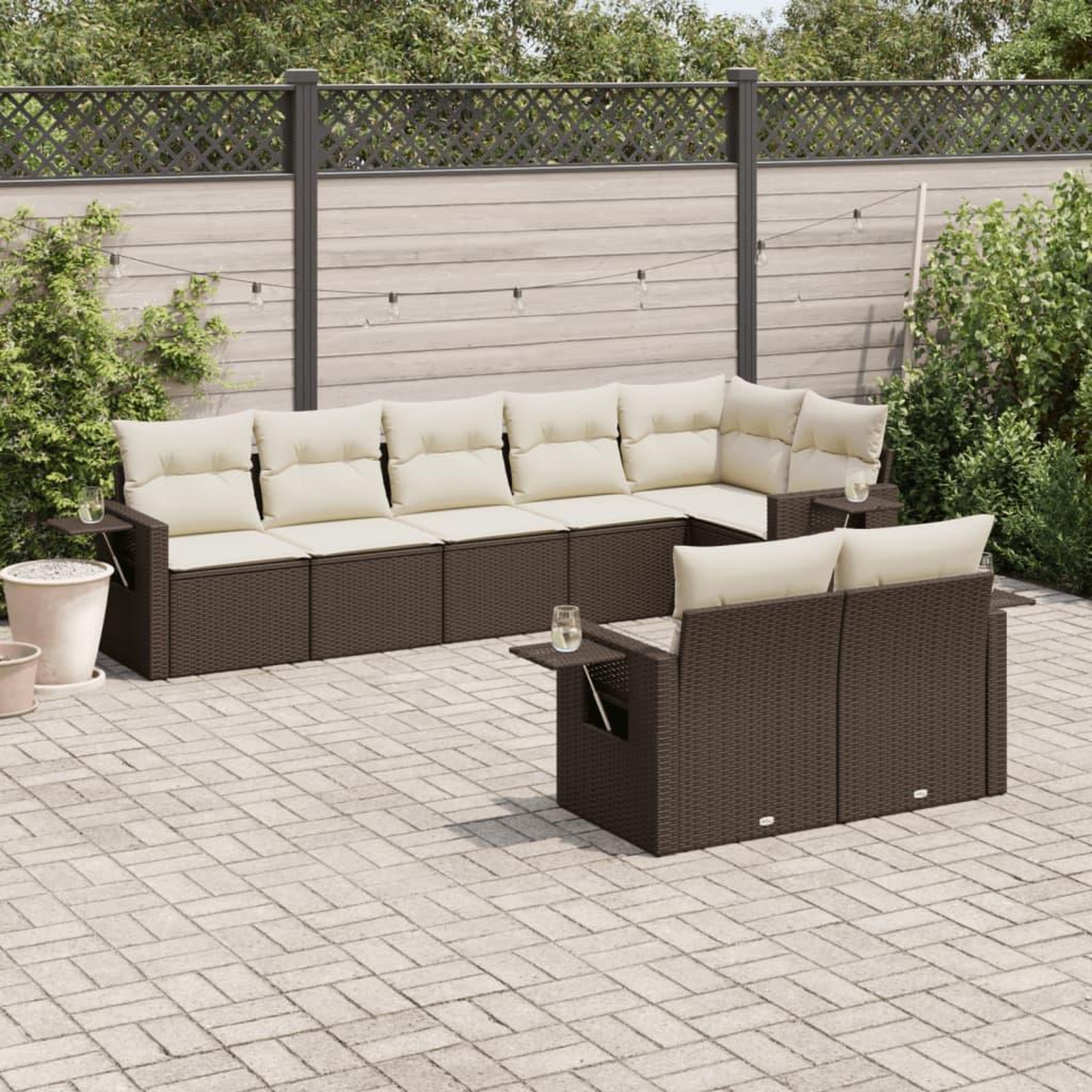 VIDAXL Salon de jardin 8 pcs avec coussins marron resine tressee