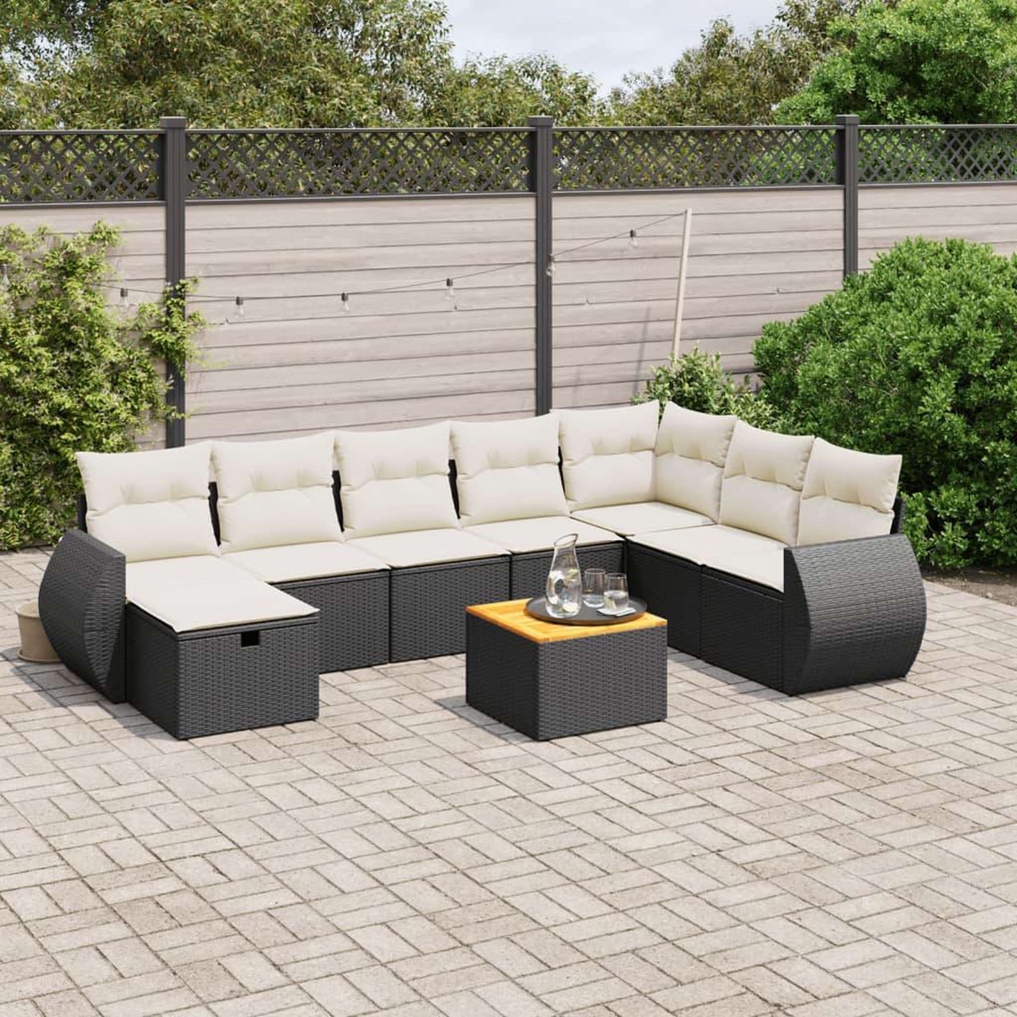 VIDAXL Salon de jardin 9 pcs avec coussins noir resine tressee
