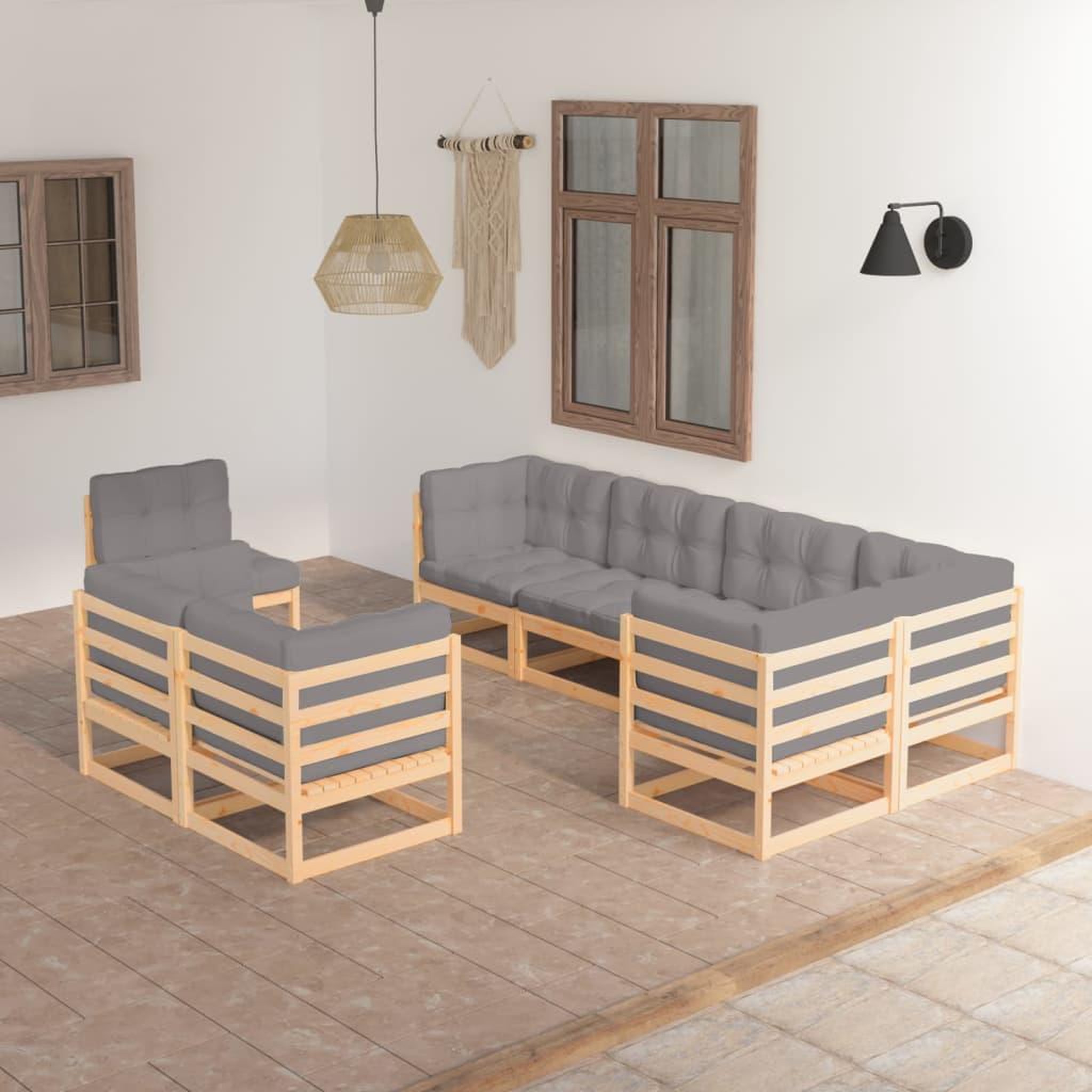 Voir la diapositive 1 : VIDAXL Salon de jardin 8 pcs avec coussins Bois de pin massif