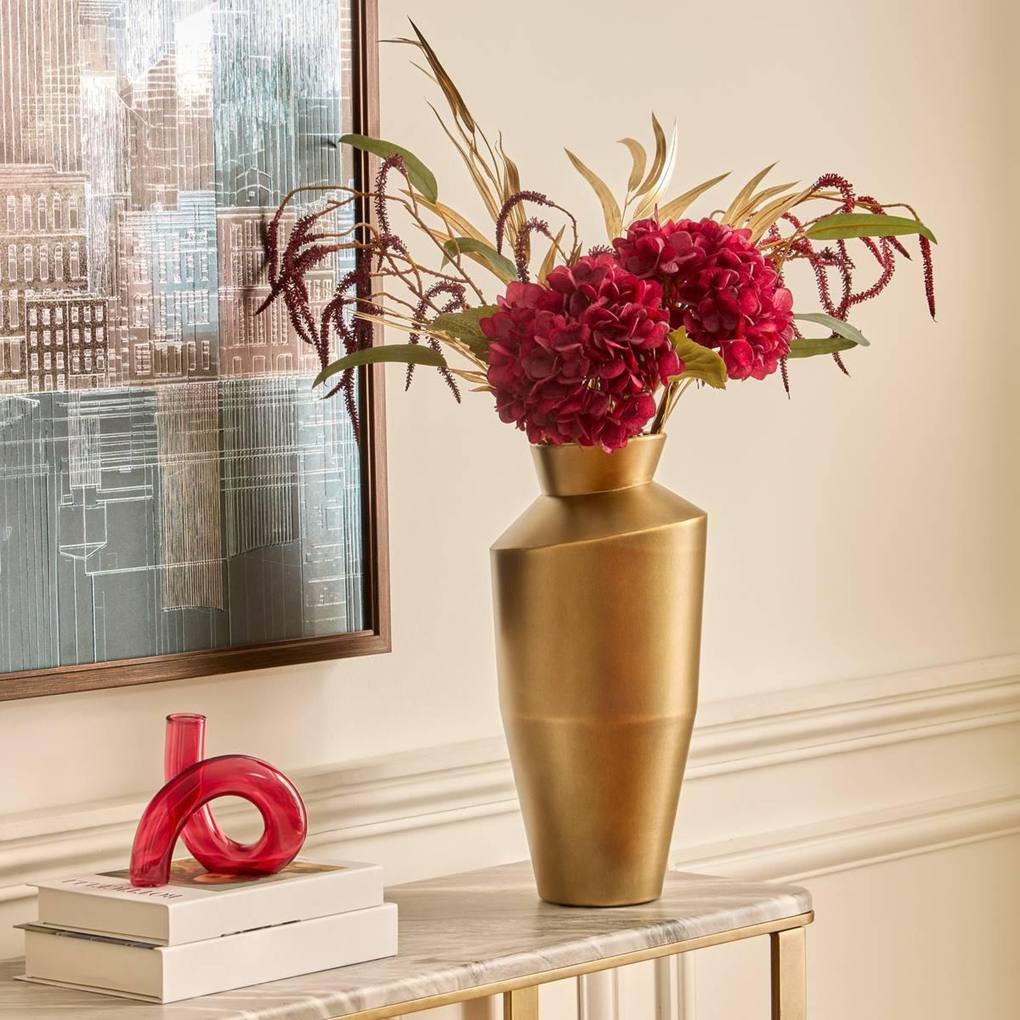 Voir la diapositive 4 : ATMOSPHERA Vase Déco en Métal  Barrel  40cm Doré