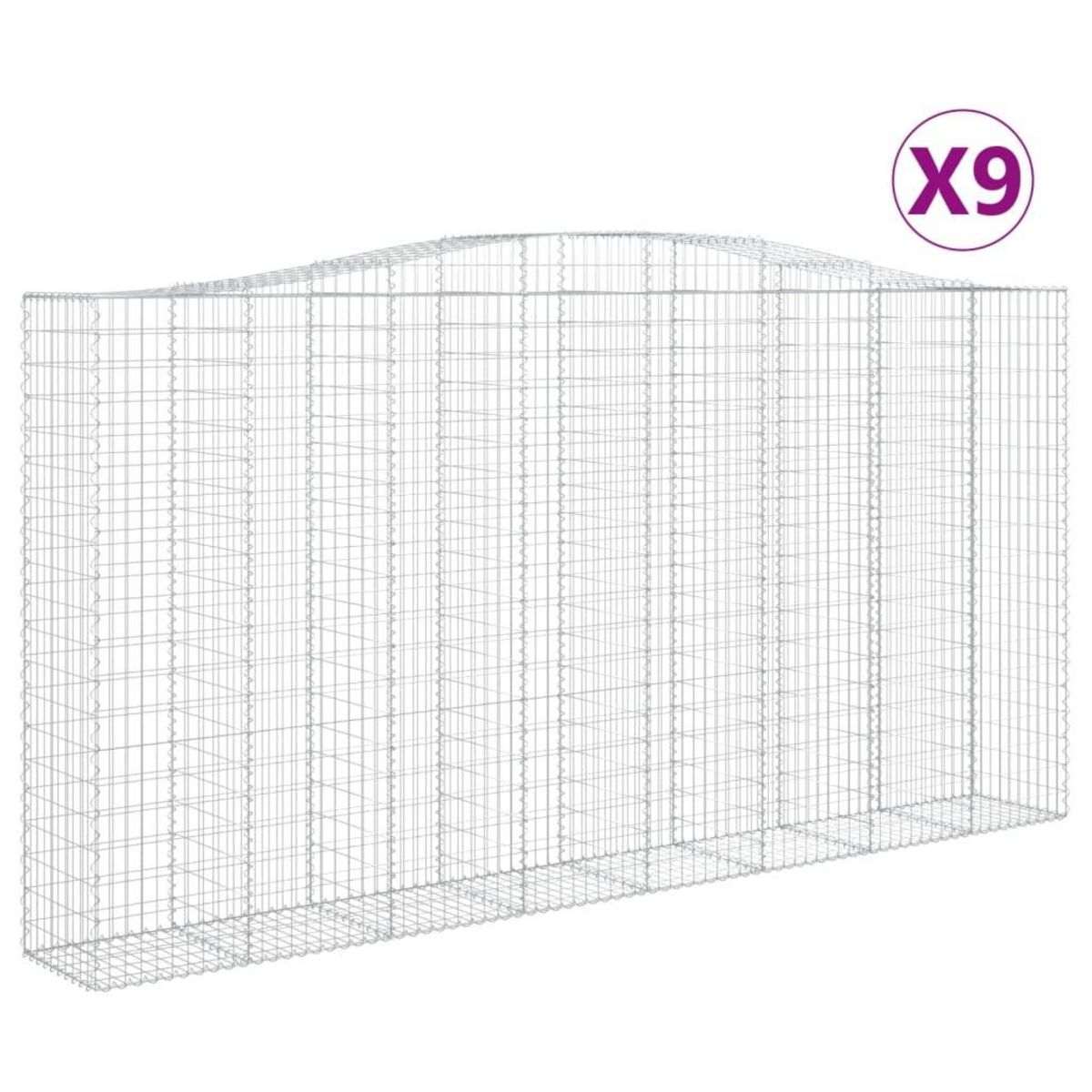 VIDAXL Paniers a gabions arques 9 pcs 400x50x200/220 cm Fer galvanise