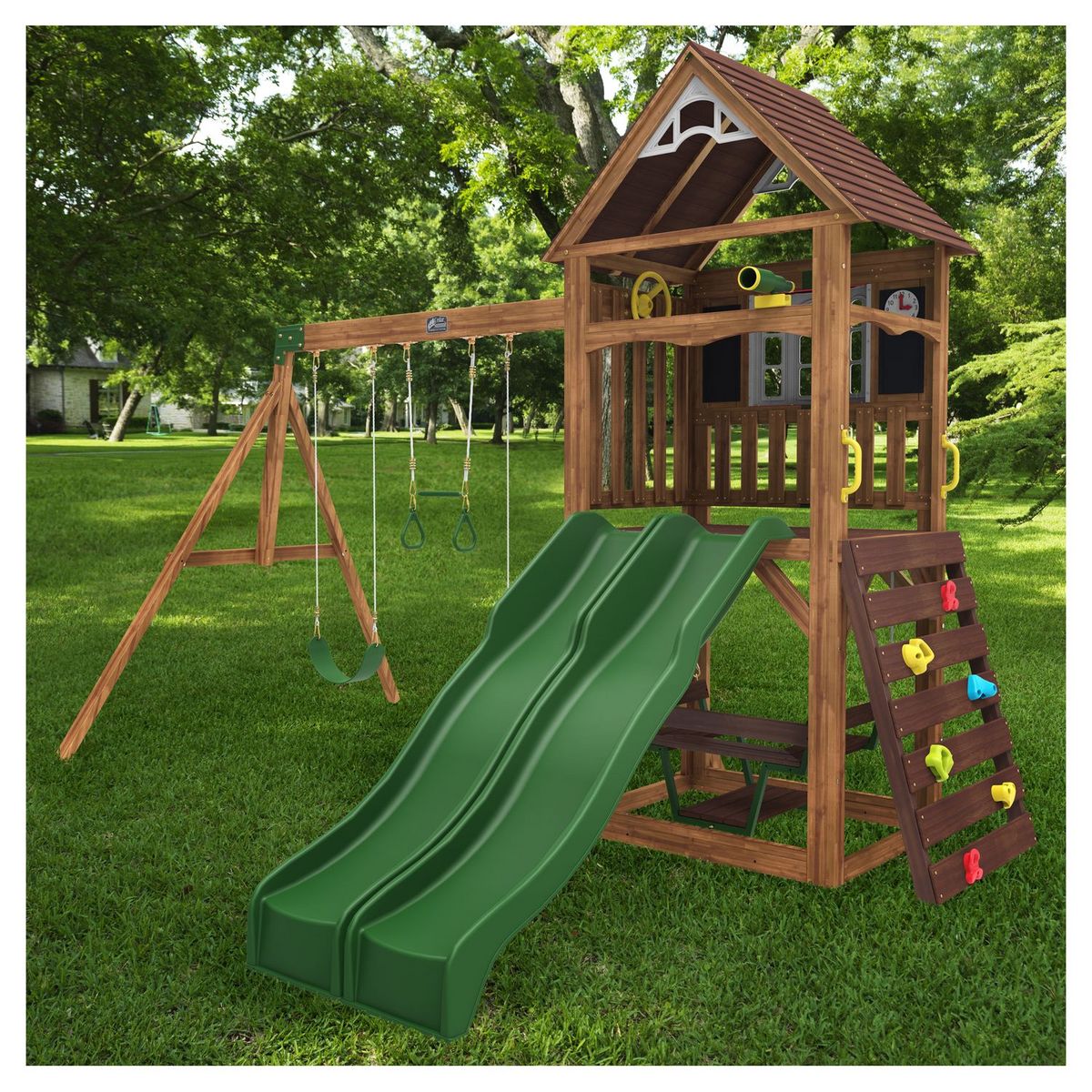 Kidkraft Aire de jeux en bois avec double toboggan LINDALE