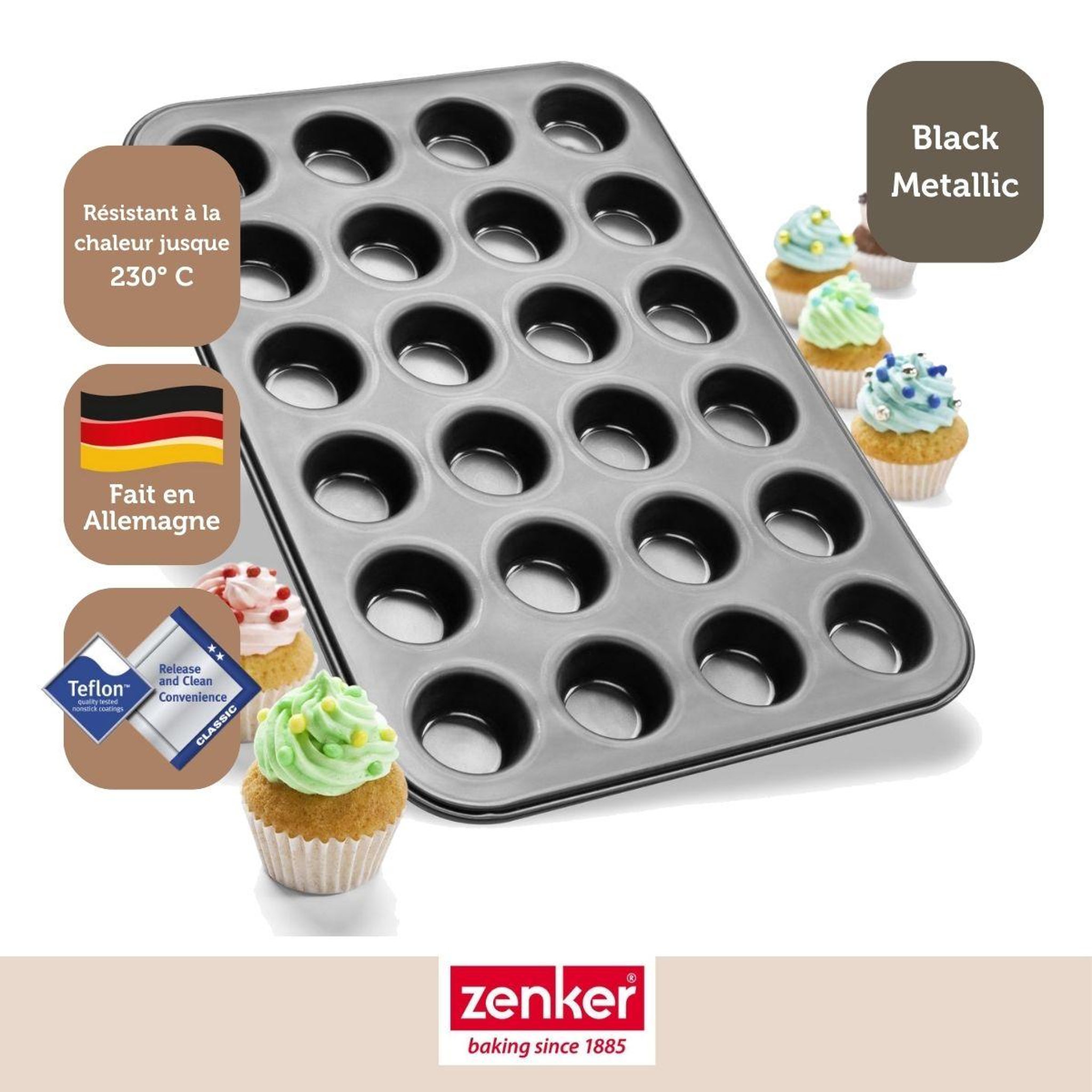 Voir la diapositive 6 : ZENKER Moule à muffins 24 empreintes 38 x 26 cm zenker black metallic