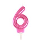 Paris Prix Bougie d'Anniversaire Paillette  Chiffre 6  7cm Rose
